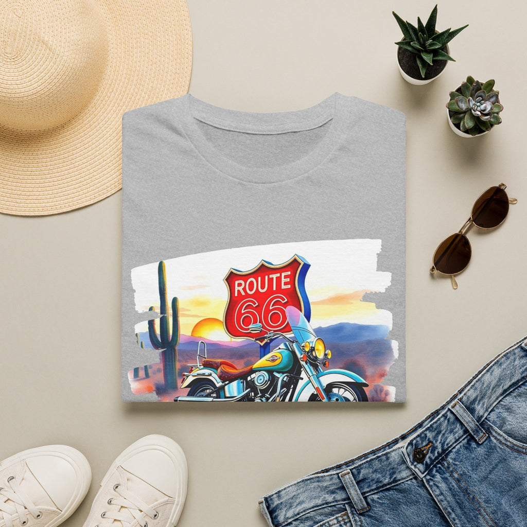 Route 66 Motorcycle T-Shirt | Desert Sunset Biker Graphic