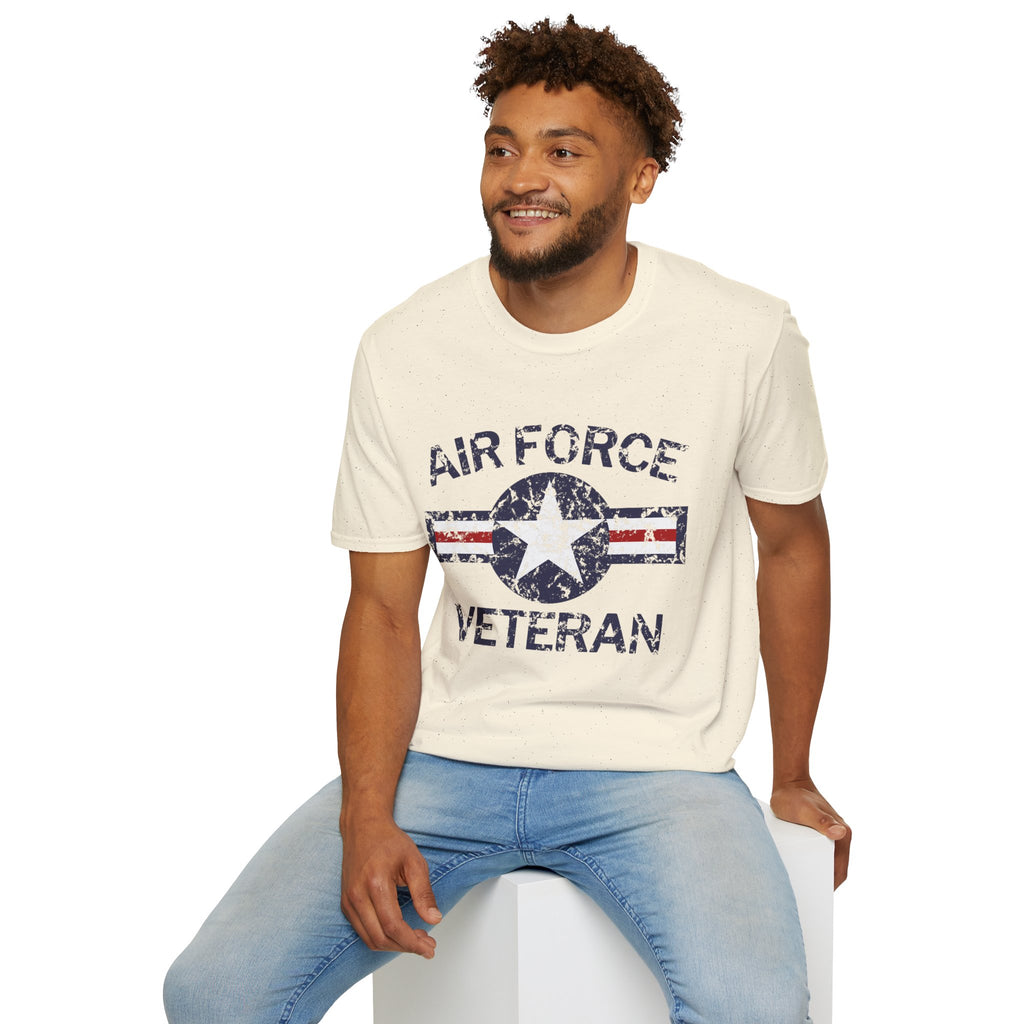 Air Force Veteran Distressed Logo T-Shirt | Military Star Stripe Tee