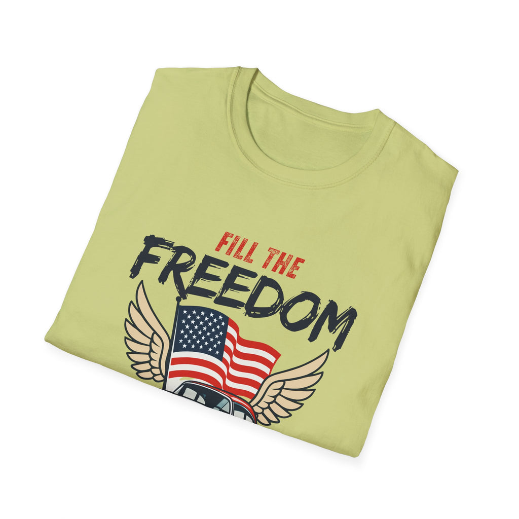 Fill the Freedom Vintage Car T-Shirt | American Flag Wings Chicago to Santa Monica