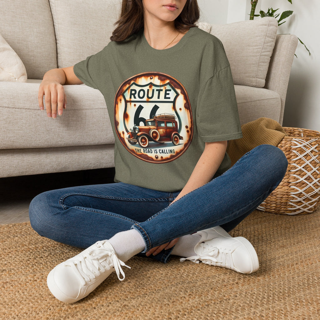 Route 66 Vintage Woody Wagon T-Shirt | The Road Is Calling, Retro Roadtrip Tee