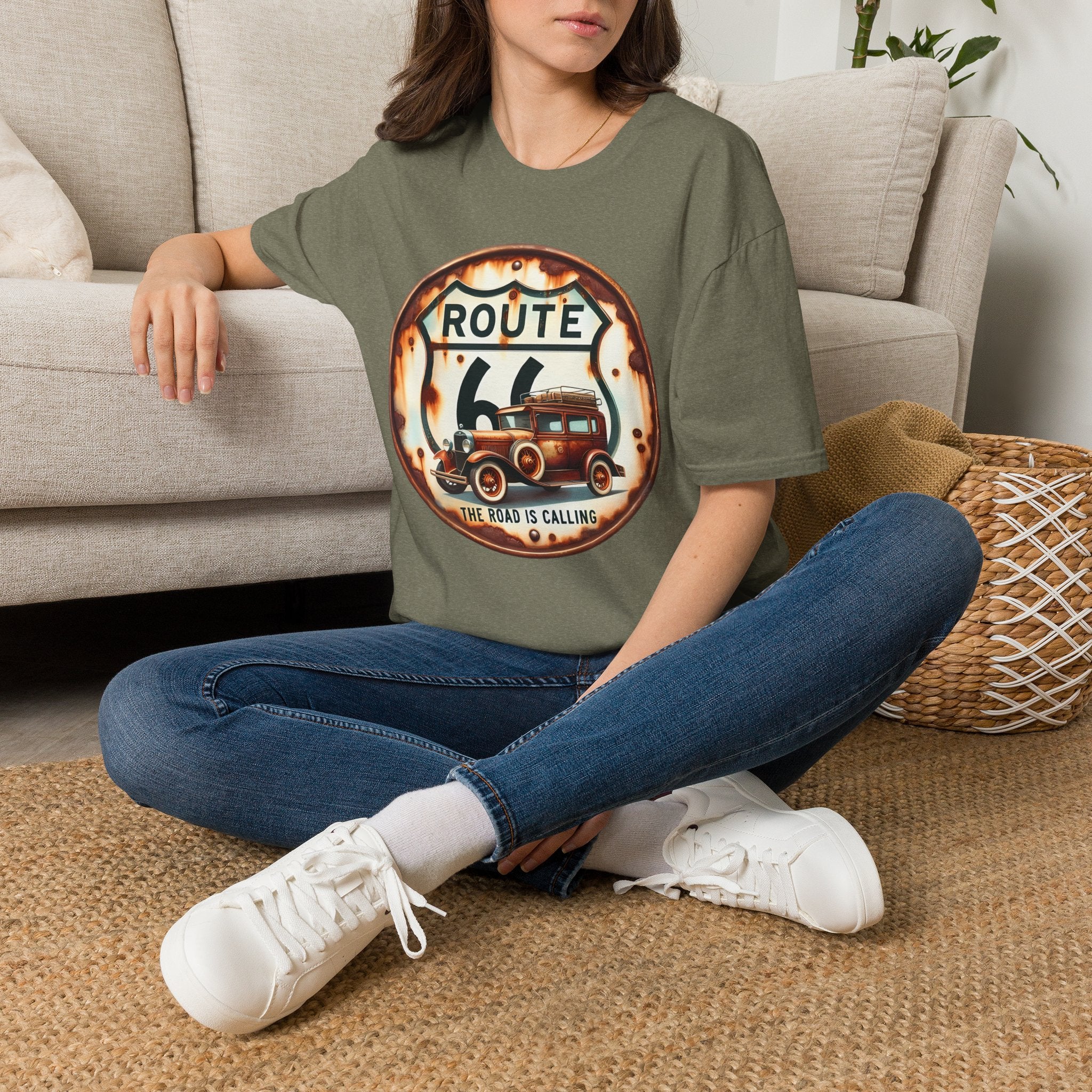 Route 66 Vintage Woody Wagon T-Shirt | The Road Is Calling, Retro Roadtrip Tee