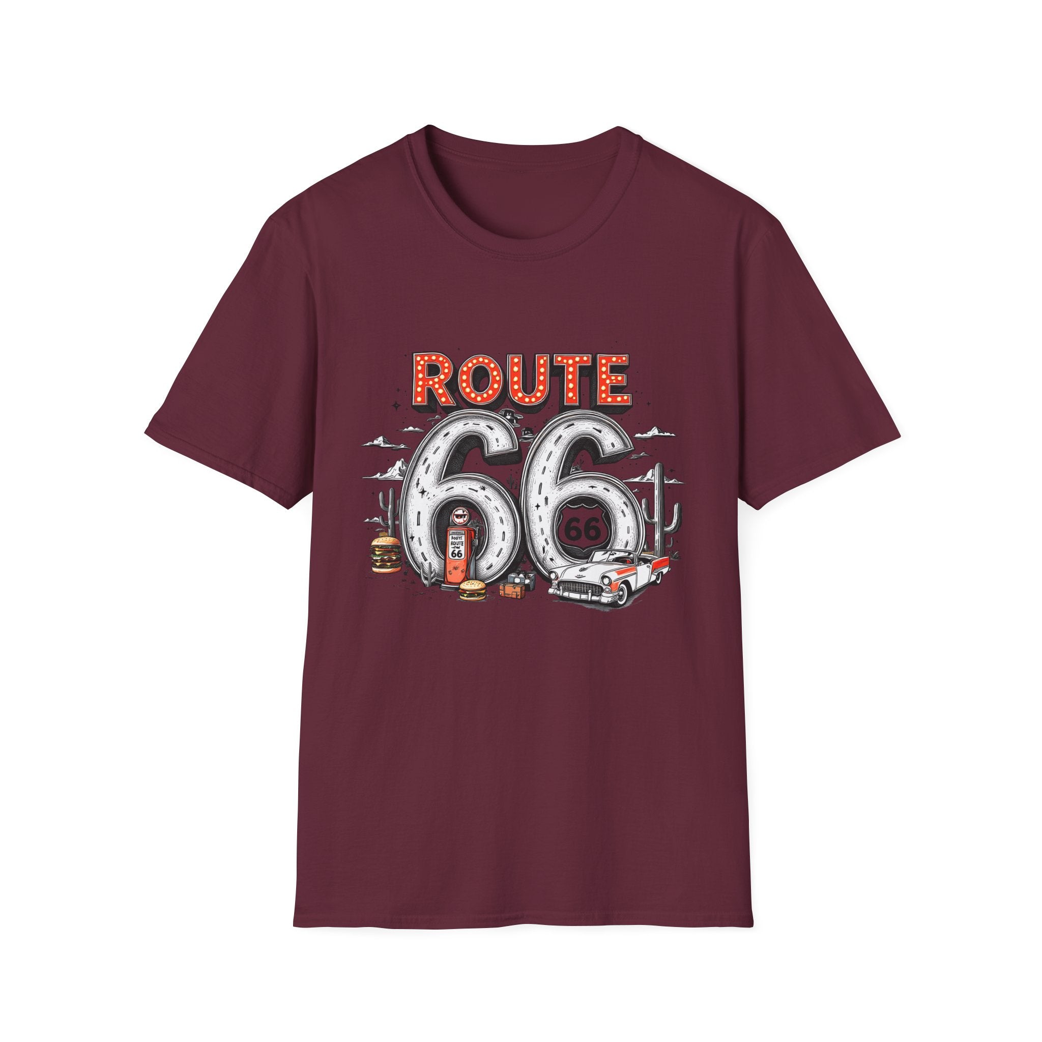 Route 66 Vintage Roadtrip T-Shirt | Classic Highway Car Signage