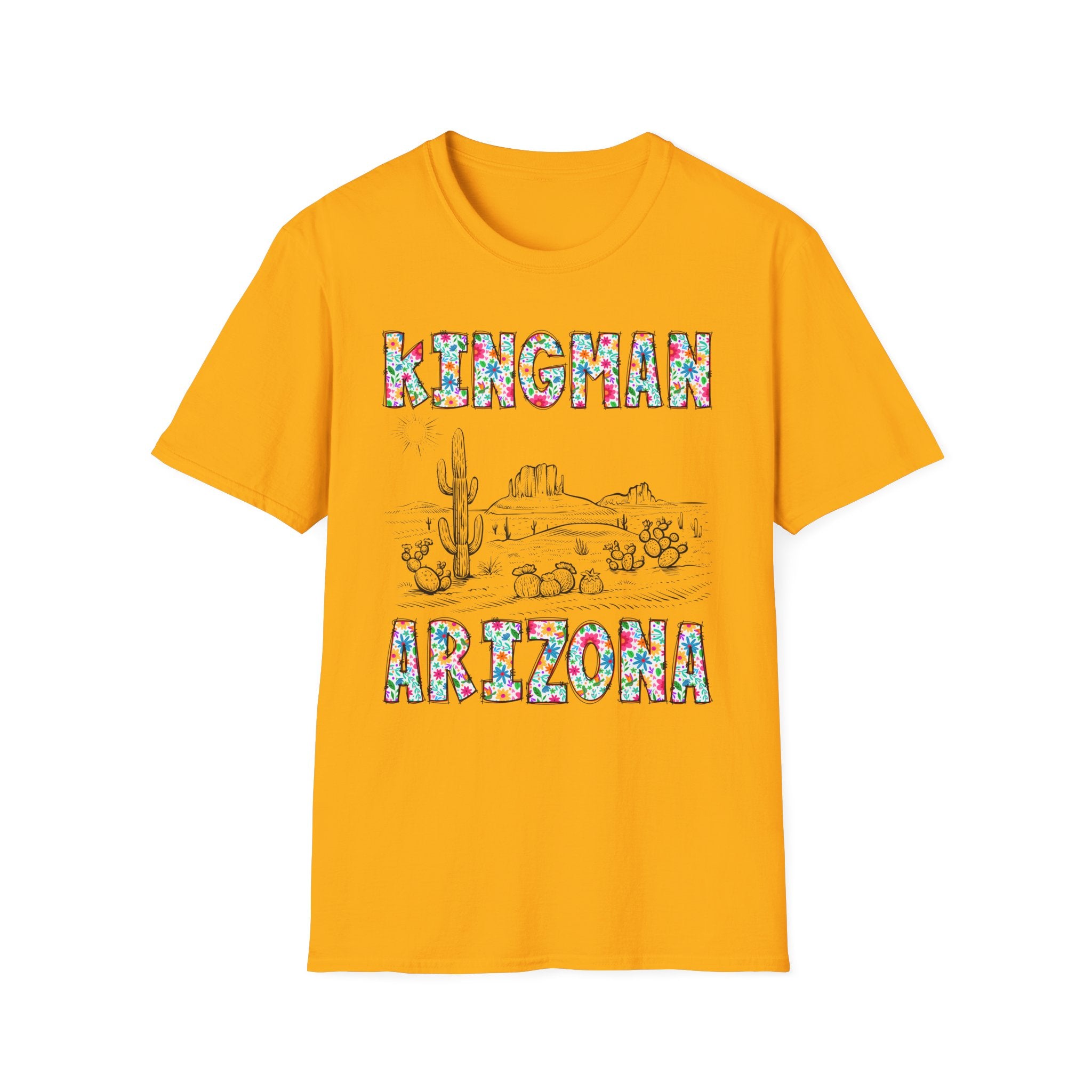 Kingman Arizona Colorful Mens Womans Unisex T-Shirt, Casual Wear, Travel Souvenir, Gift for Nature Lovers, Vacation Tee