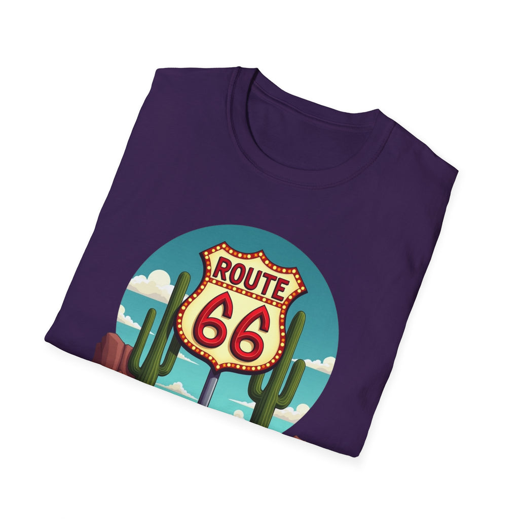 Route 66 Classic Car T-Shirt | Retro Desert Road Sign, Vintage Convertible