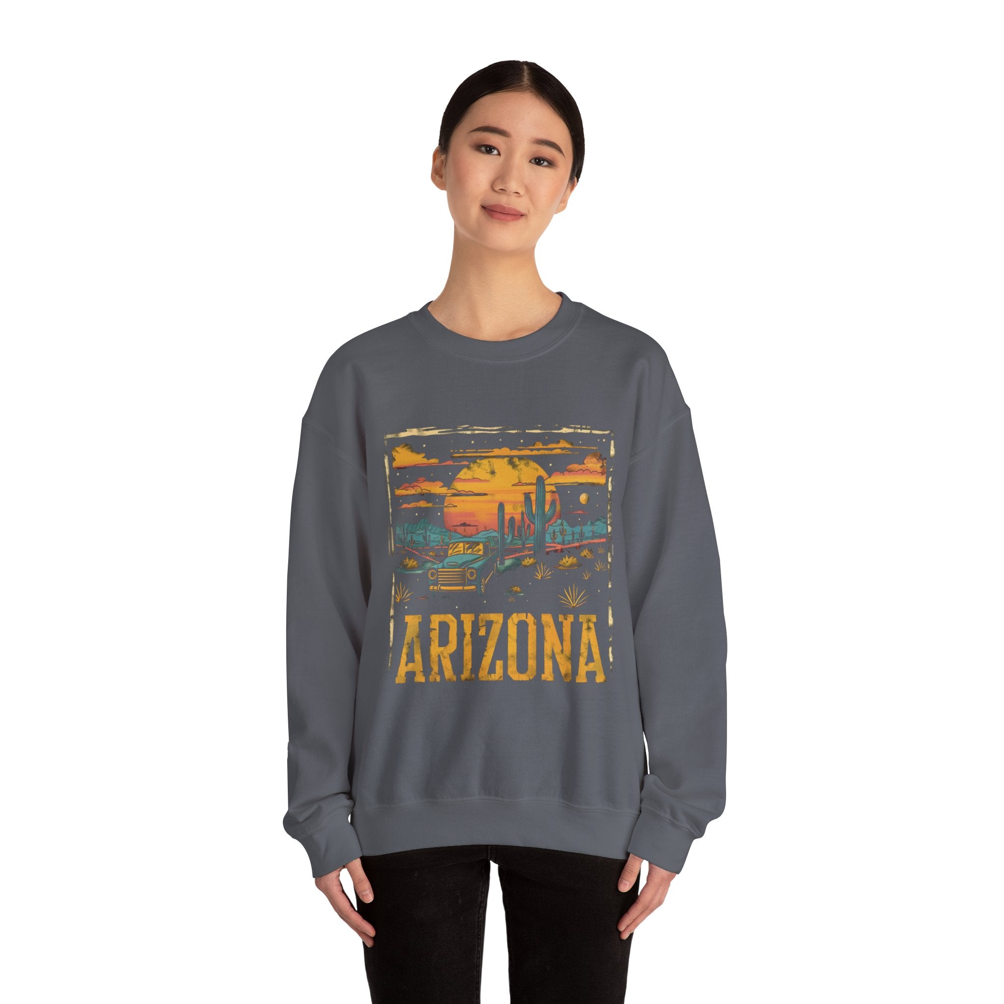 Arizona Desert Sunset Sweatshirt | Retro Cactus Landscape
