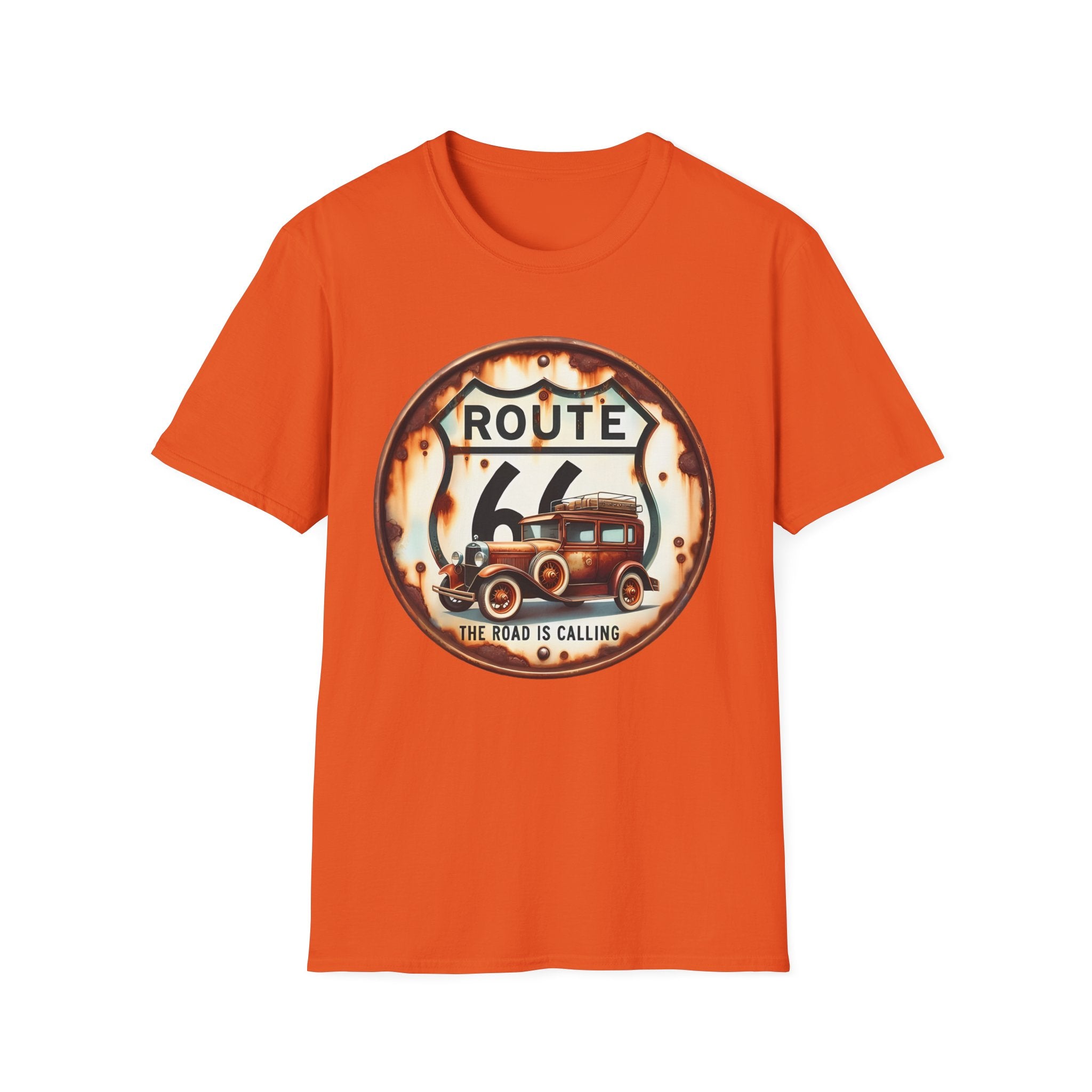 Route 66 Vintage Woodie Car T-Shirt | Road Trip Retro Sign, 'The Road Is Calling'