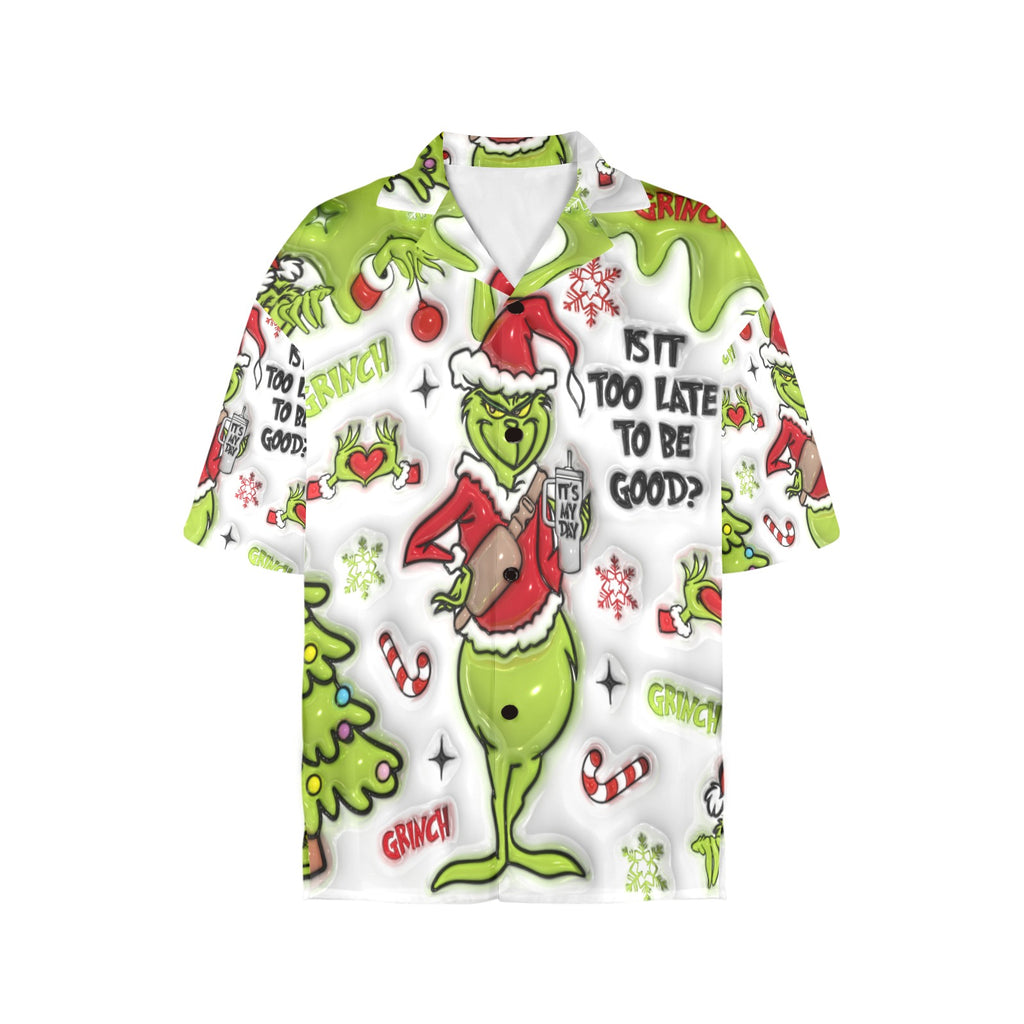 Women's All Over Print Grinchy Hawaiian Christmas Shirt （Made in USA，Ships to USA Only）