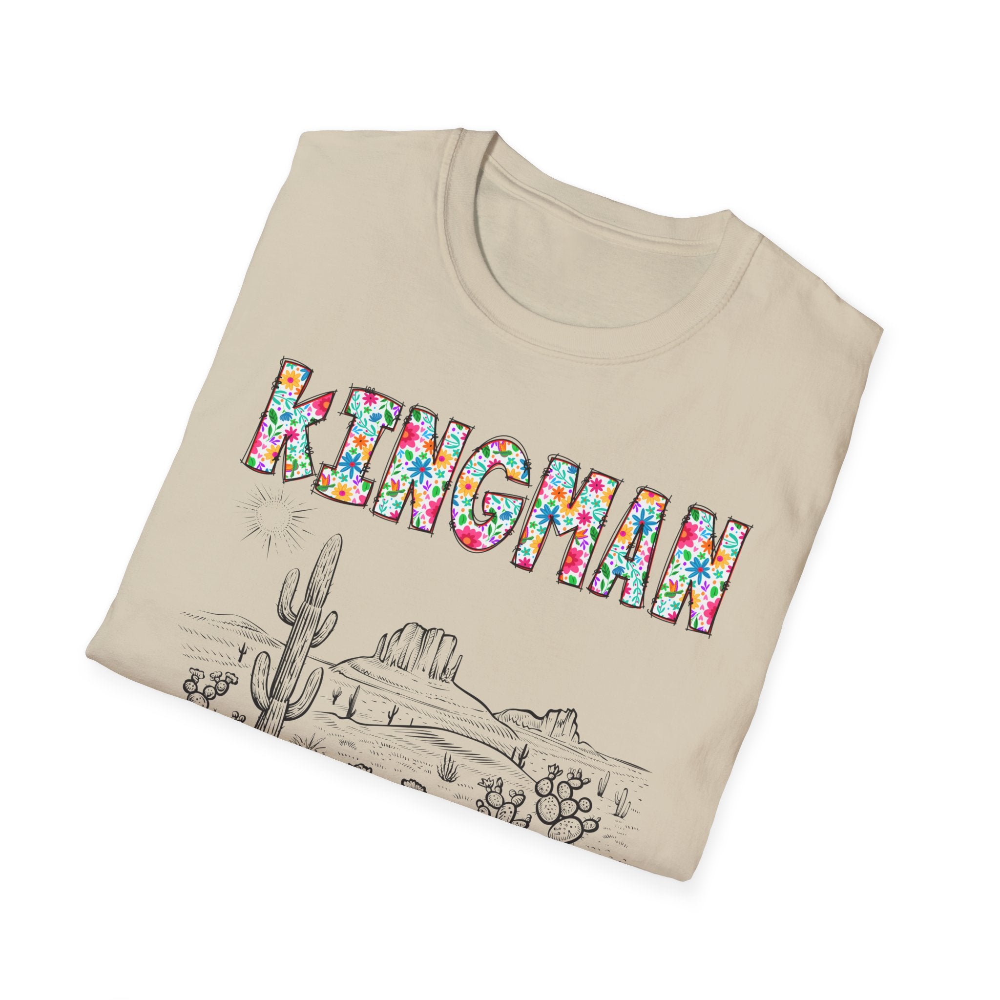 Kingman Arizona Colorful Mens Womans Unisex T-Shirt, Casual Wear, Travel Souvenir, Gift for Nature Lovers, Vacation Tee