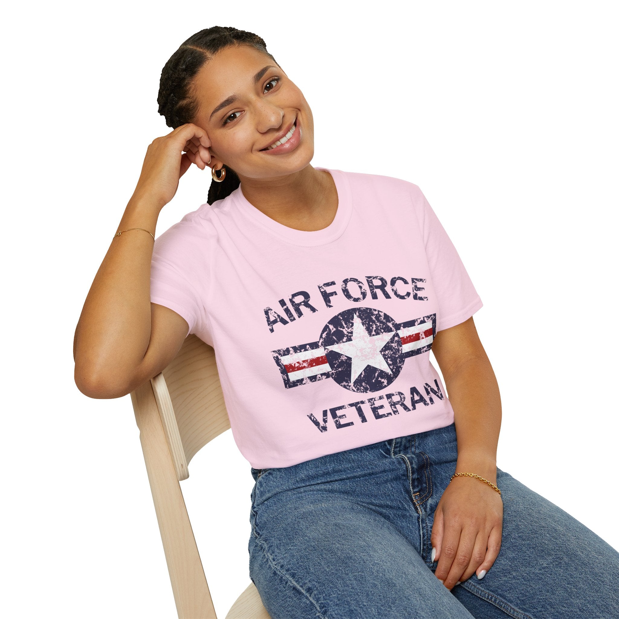 Air Force Veteran Distressed Logo T-Shirt | Military Star Stripe Tee
