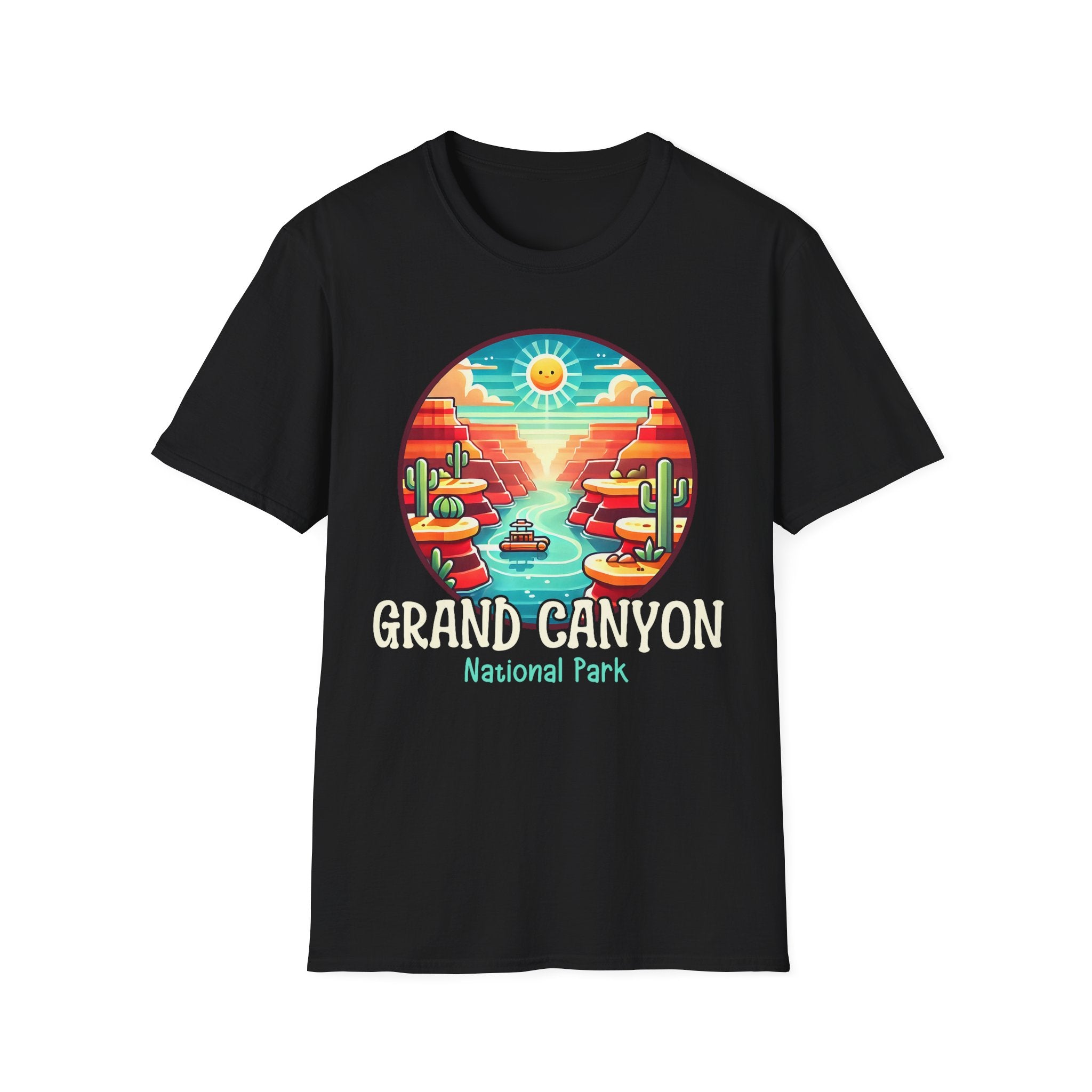 Grand Canyon National Park Retro Sunset T-Shirt | Canyon River Illustration