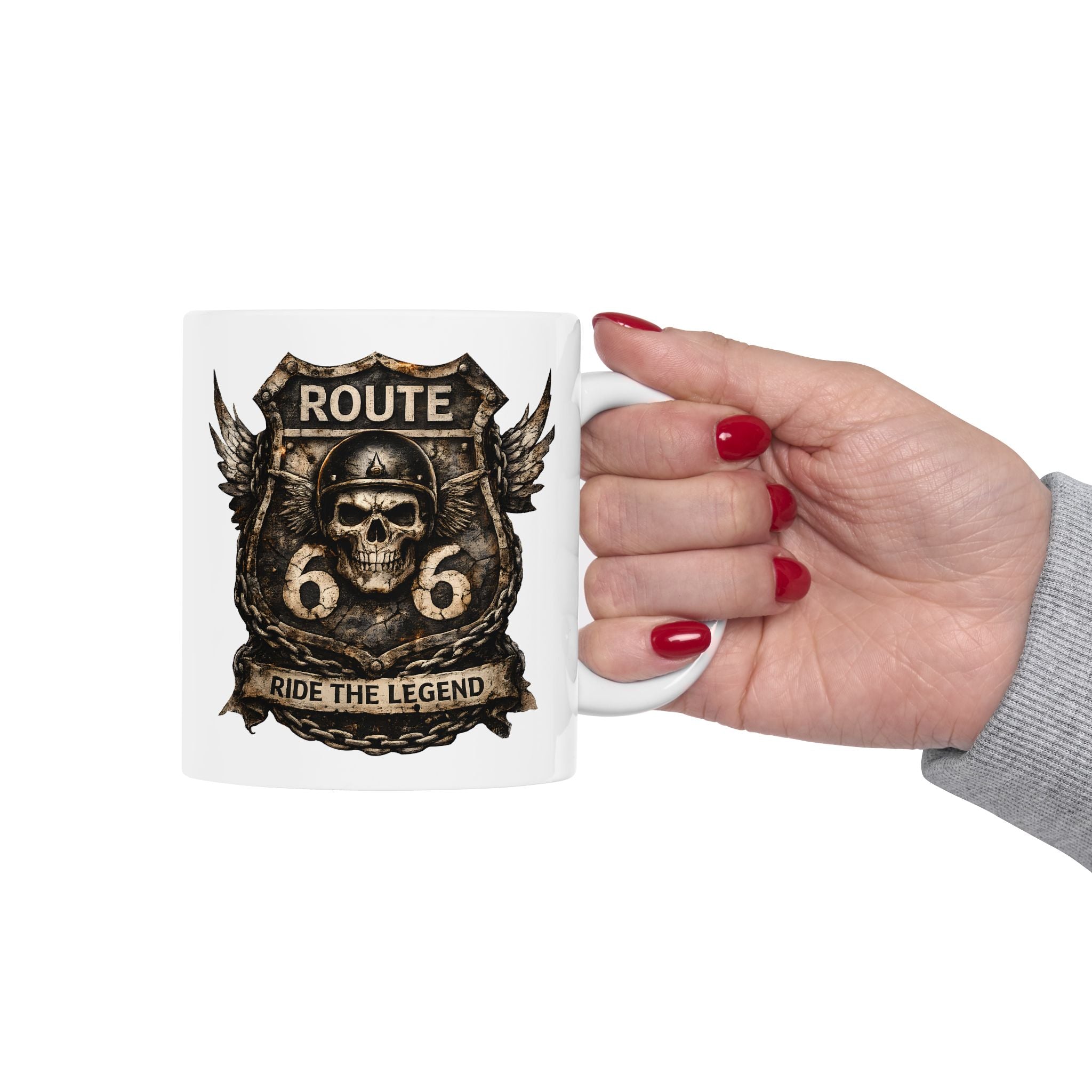 Route 66 Steampunk Owl Crest Mug | Ceramic Coffee Cup