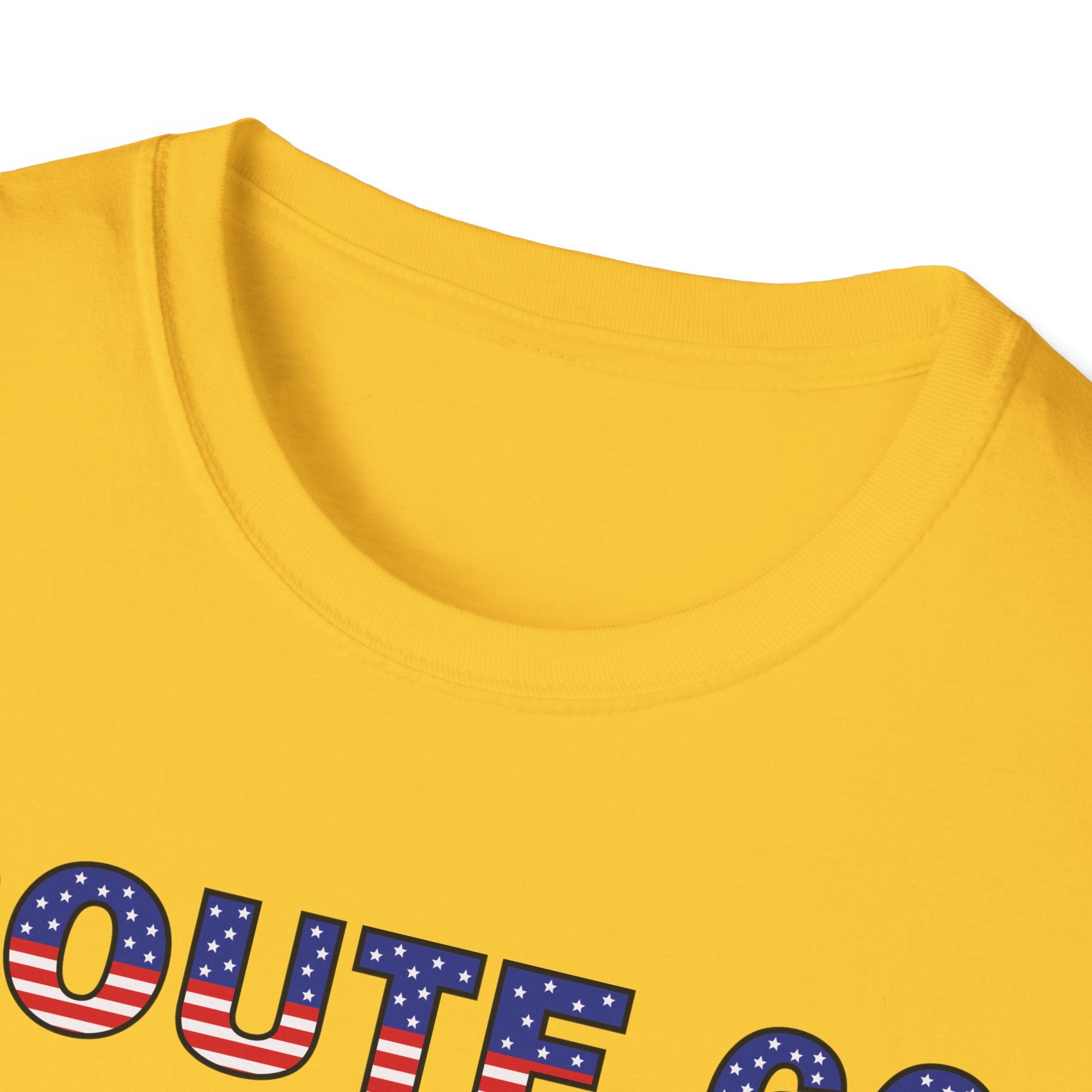 Route 66 Retro Text T-Shirt | American Flag Roadtrip Graphic