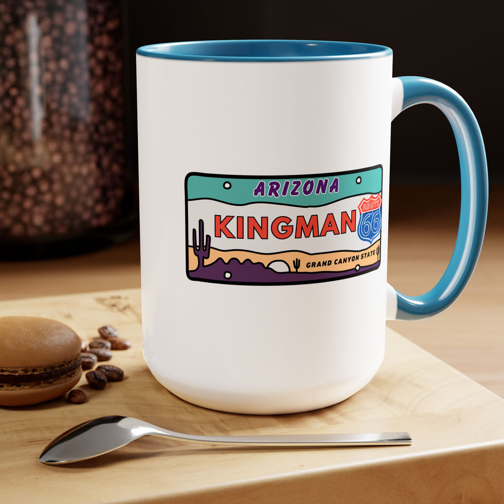 Kingman Arizona Route 66 Two-Tone Coffee Mugs, 15oz