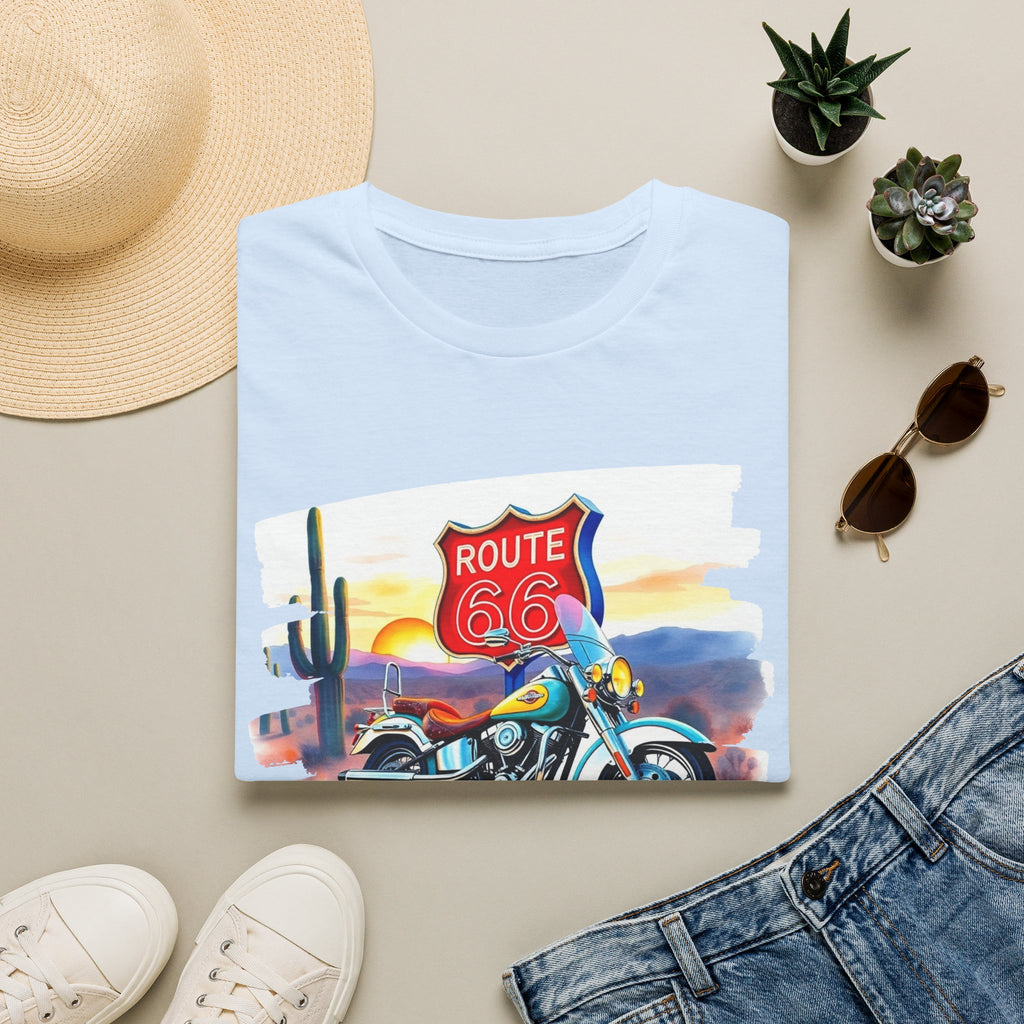 Route 66 Motorcycle T-Shirt | Desert Sunset Biker Graphic
