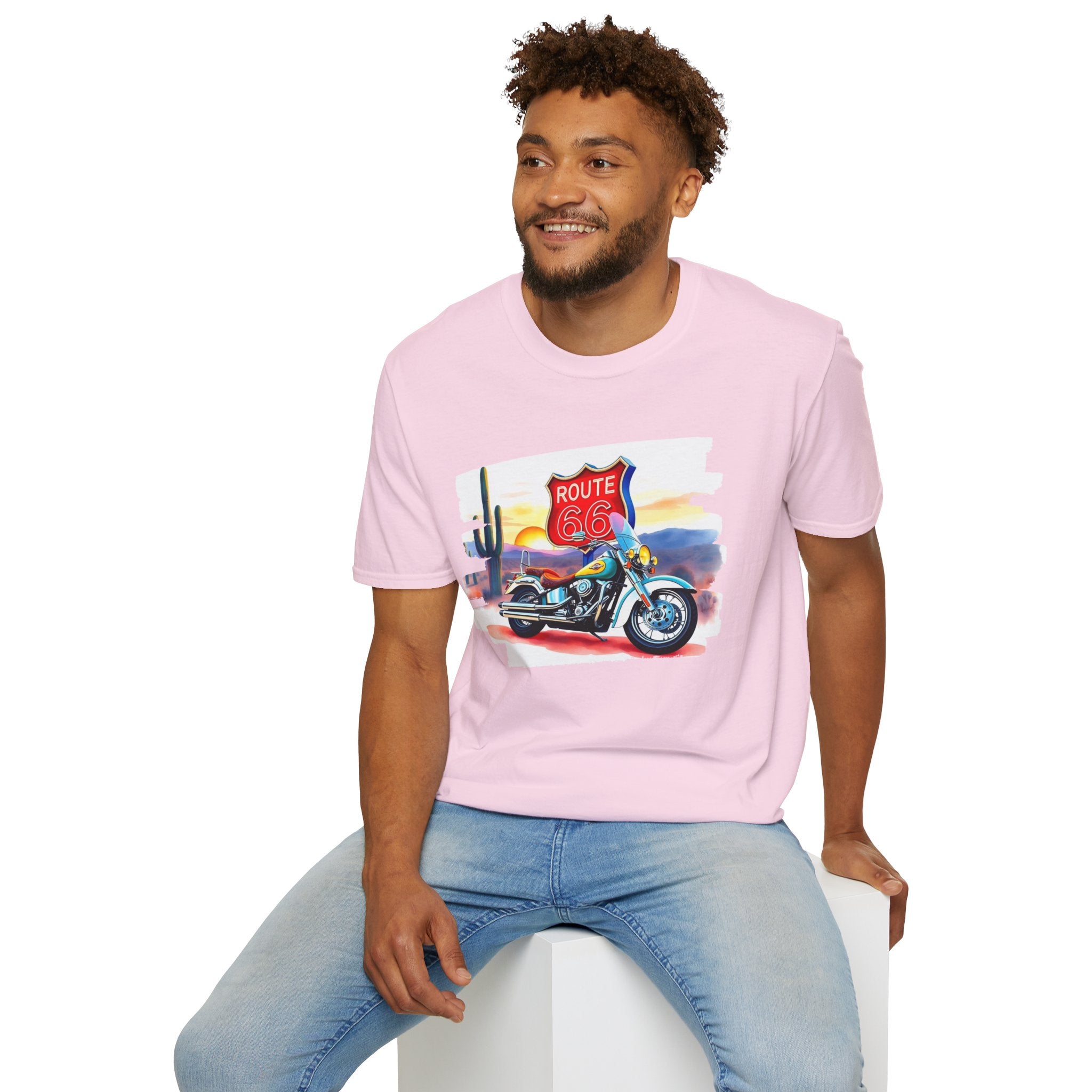 Route 66 Motorcycle T-Shirt | Desert Sunset Biker Graphic