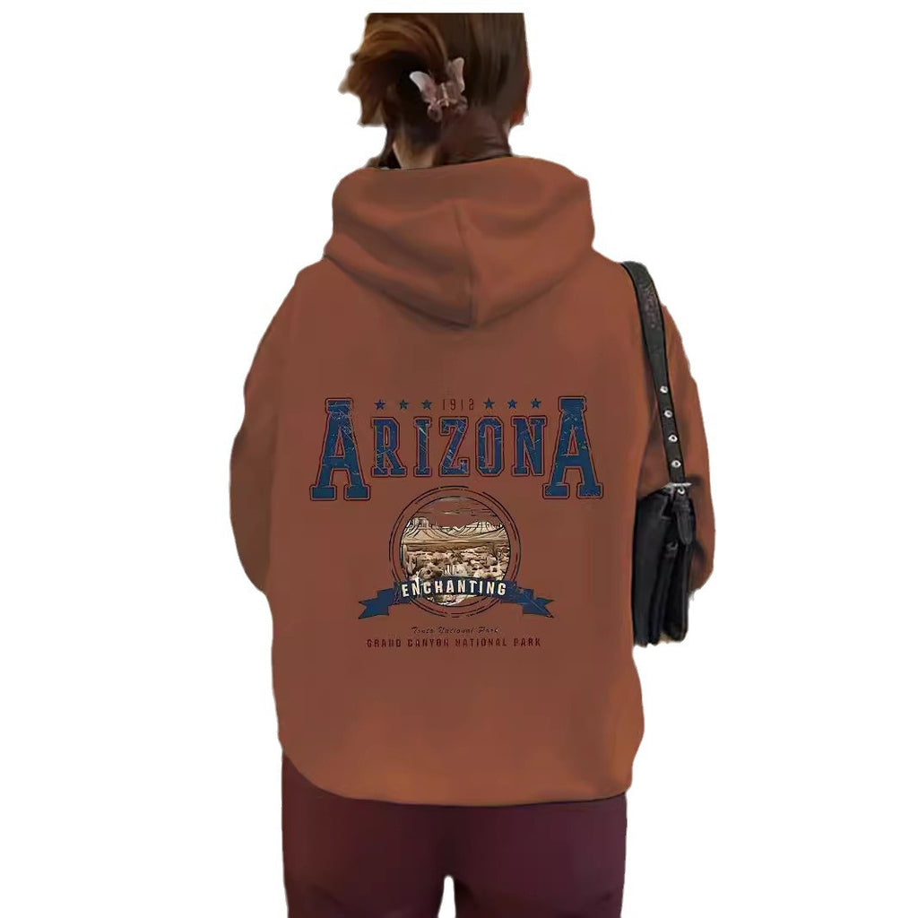 Long sleeved hoodie loose top women ARIZONA print
