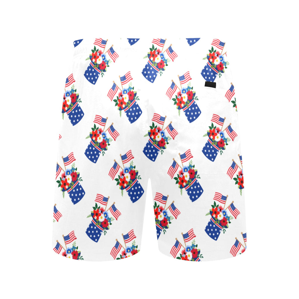 Red White Blue Celebration Men's Mid-Length Beach Shorts Free Shipping USA