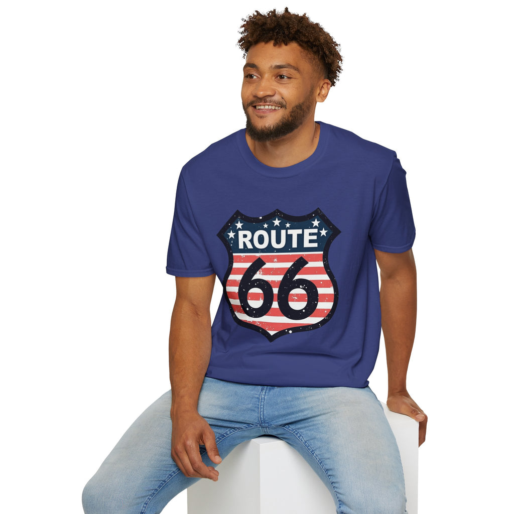 Route 66 Shield T-Shirt | American Flag Vintage Road Sign