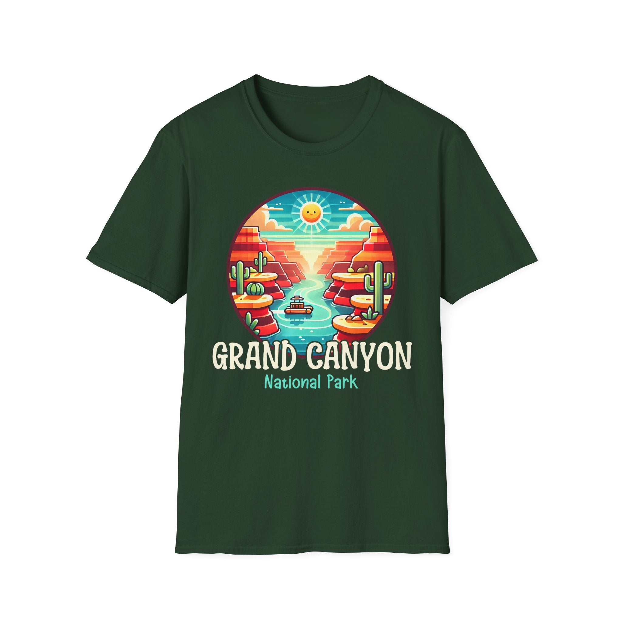 Grand Canyon National Park Retro Sunset T-Shirt | Canyon River Illustration