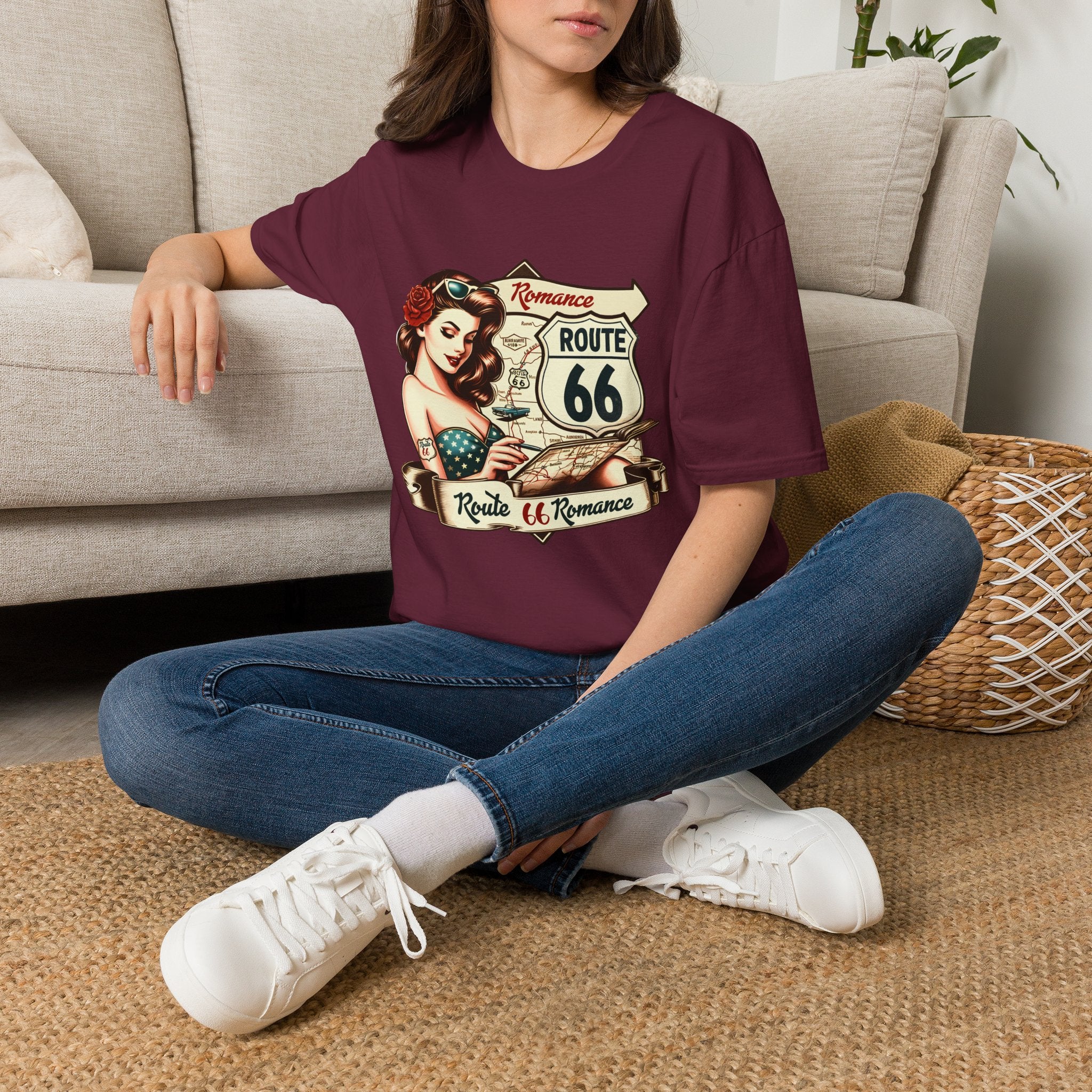 Pinup Girl Route 66 T-Shirt | Vintage Roadtrip Retro Sign