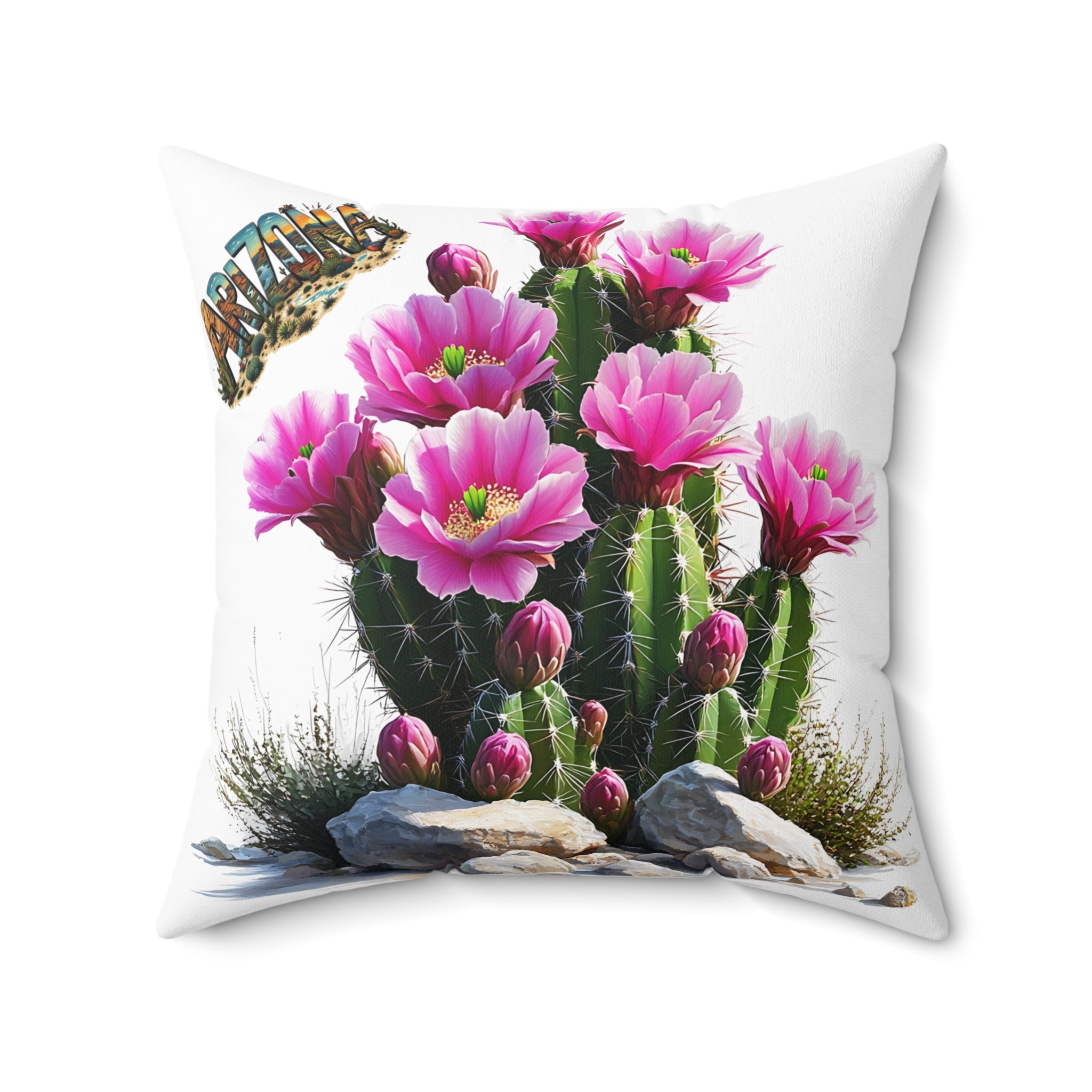 Arizona AZ - Cactus Blossom Decorative Pillow, Boho Chic Cushion, Nature Inspired Throw Pillow, Flower Home Decor, Gift for Plant Lovers
