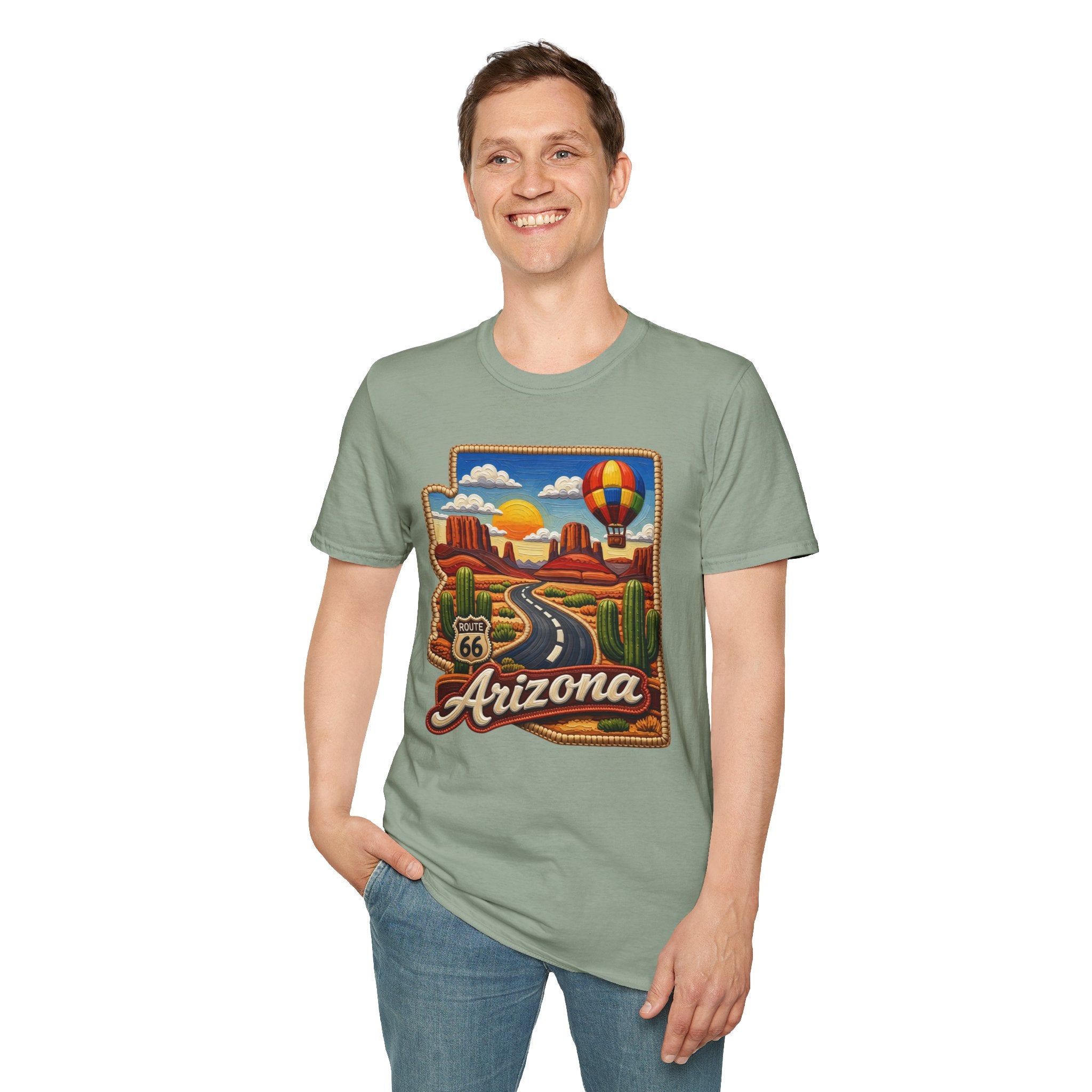 Arizona Route 66 Desert Road T-Shirt | Hot Air Balloon Southwestern Scene