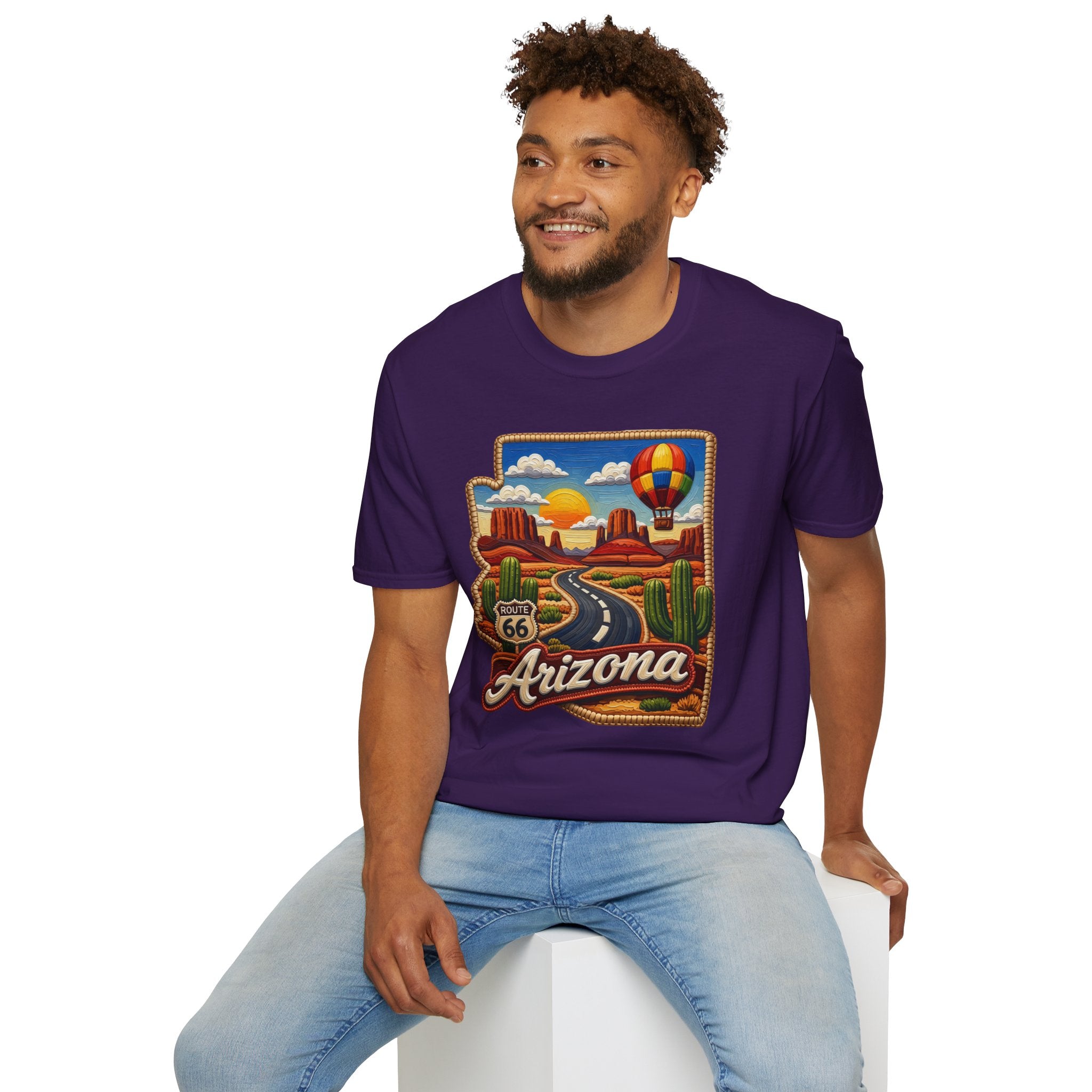 Arizona Route 66 Desert Road T-Shirt | Hot Air Balloon Southwestern Scene