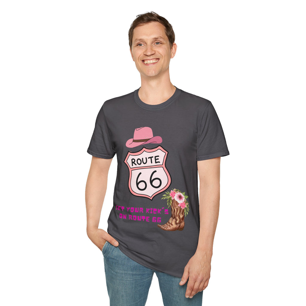 Route 66 Softstyle T-Shirt, Get Your Kick's On, Men Women, Unisex Tee Gift, Travel Highway Shirt