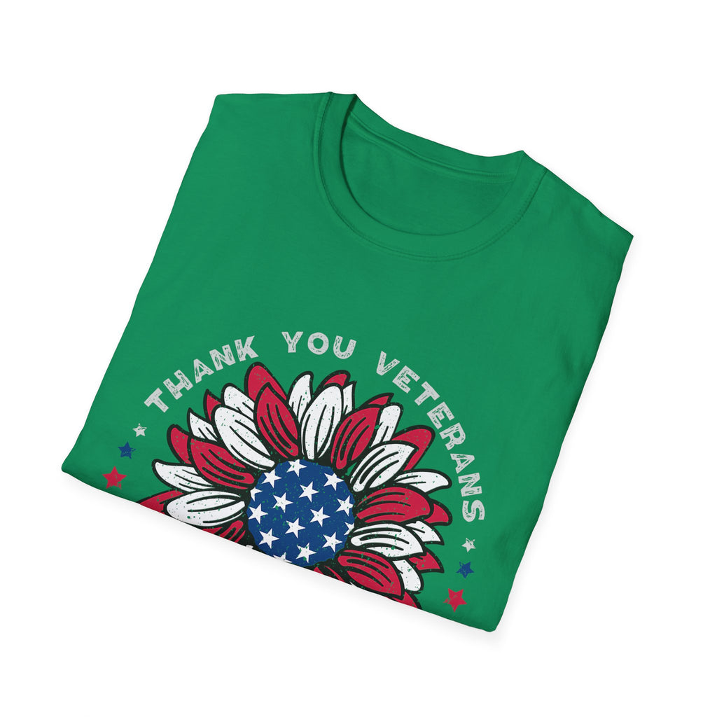 American Flag Sunflower Thank You Veterans T-Shirt | Patriotic Memorial Day Tee