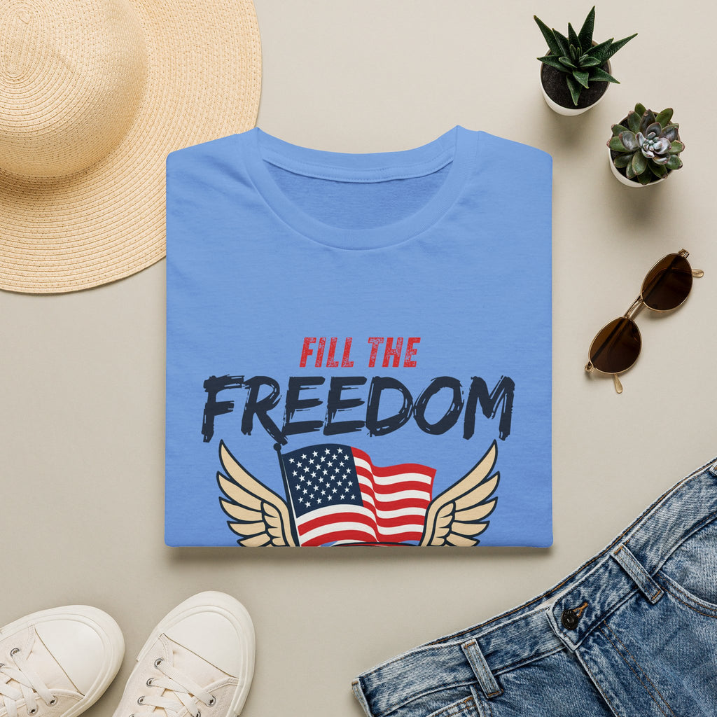 Fill the Freedom Vintage Car T-Shirt | American Flag Wings Chicago to Santa Monica Route 66