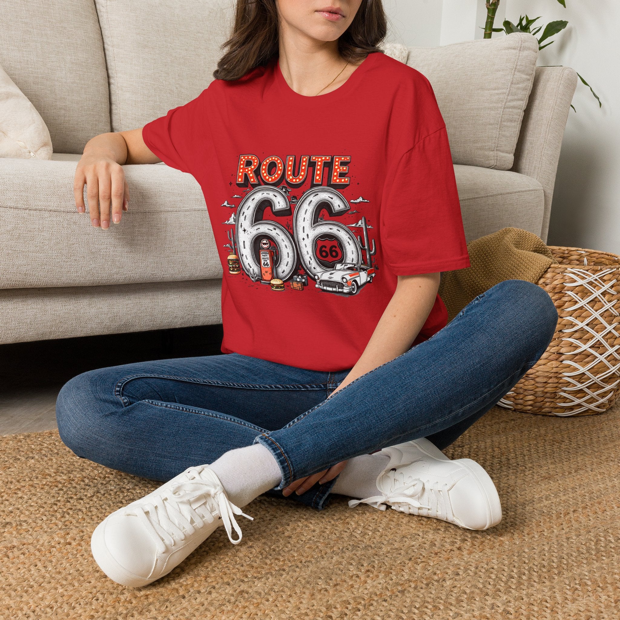 Route 66 Vintage Roadtrip T-Shirt | Classic Highway Car Signage