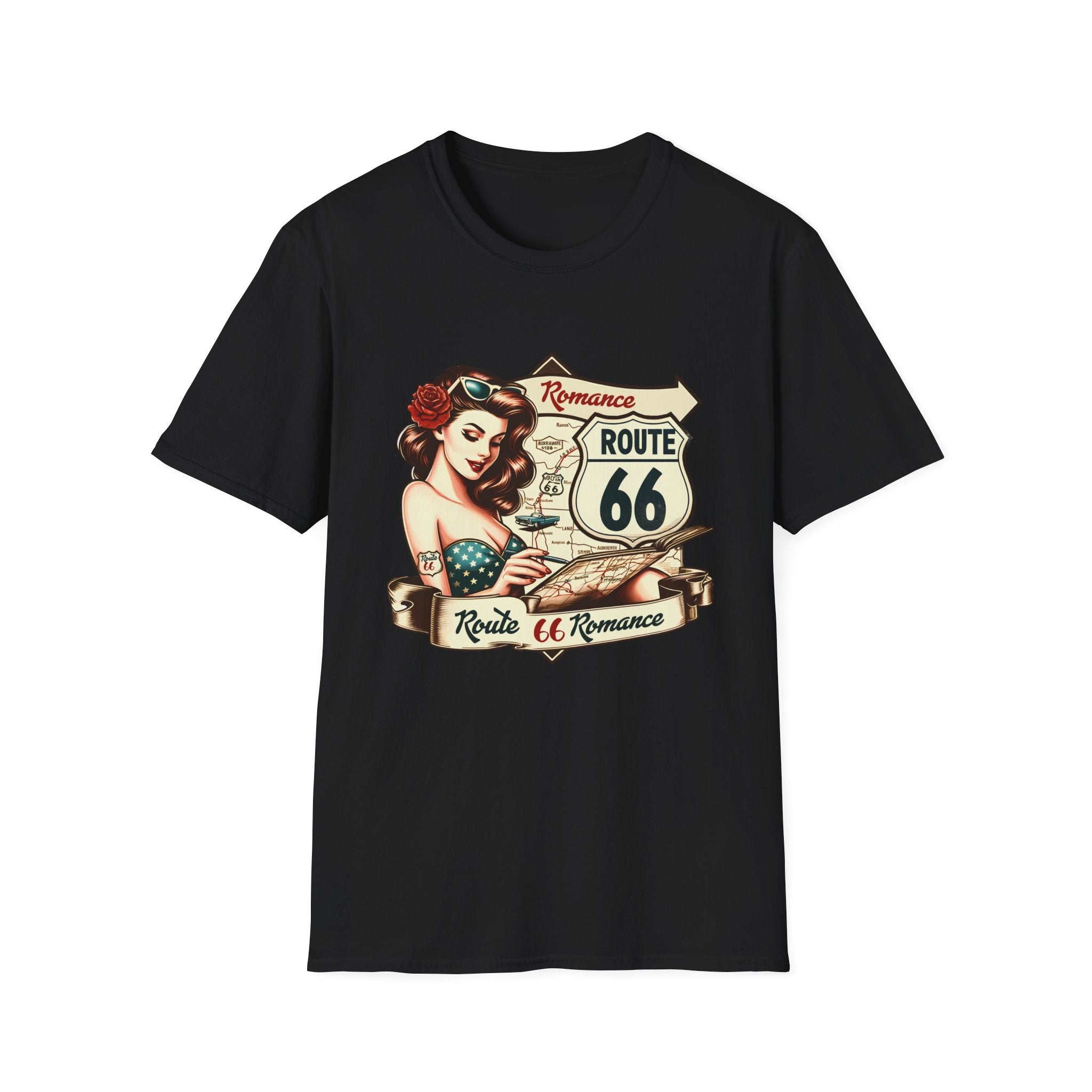 Pinup Girl Route 66 T-Shirt | Vintage Roadtrip Retro Sign