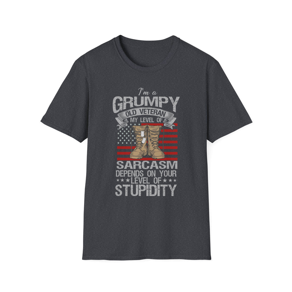 Grumpy Old Veteran Boots, T-Shirt | American Flag, Sarcasm Depends on Stupidity