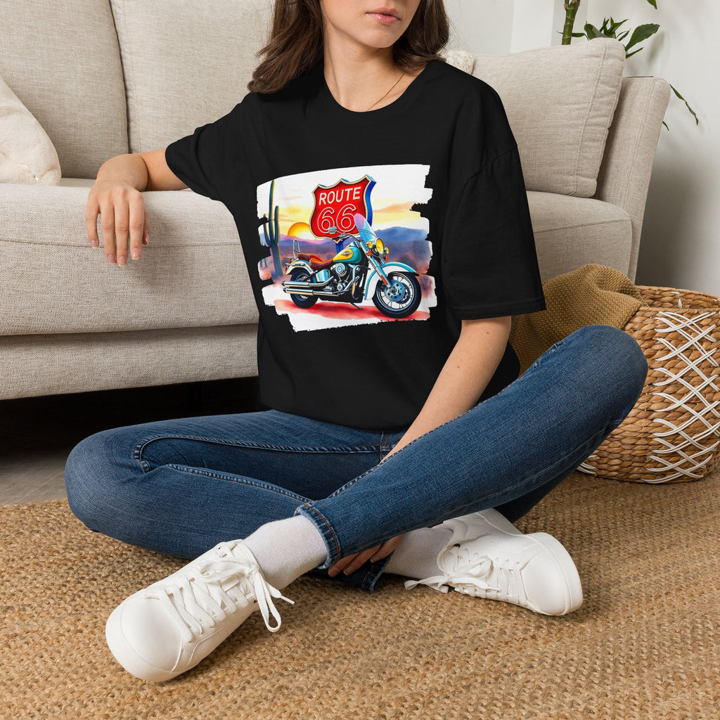 Route 66 Motorcycle T-Shirt | Desert Sunset Biker Graphic