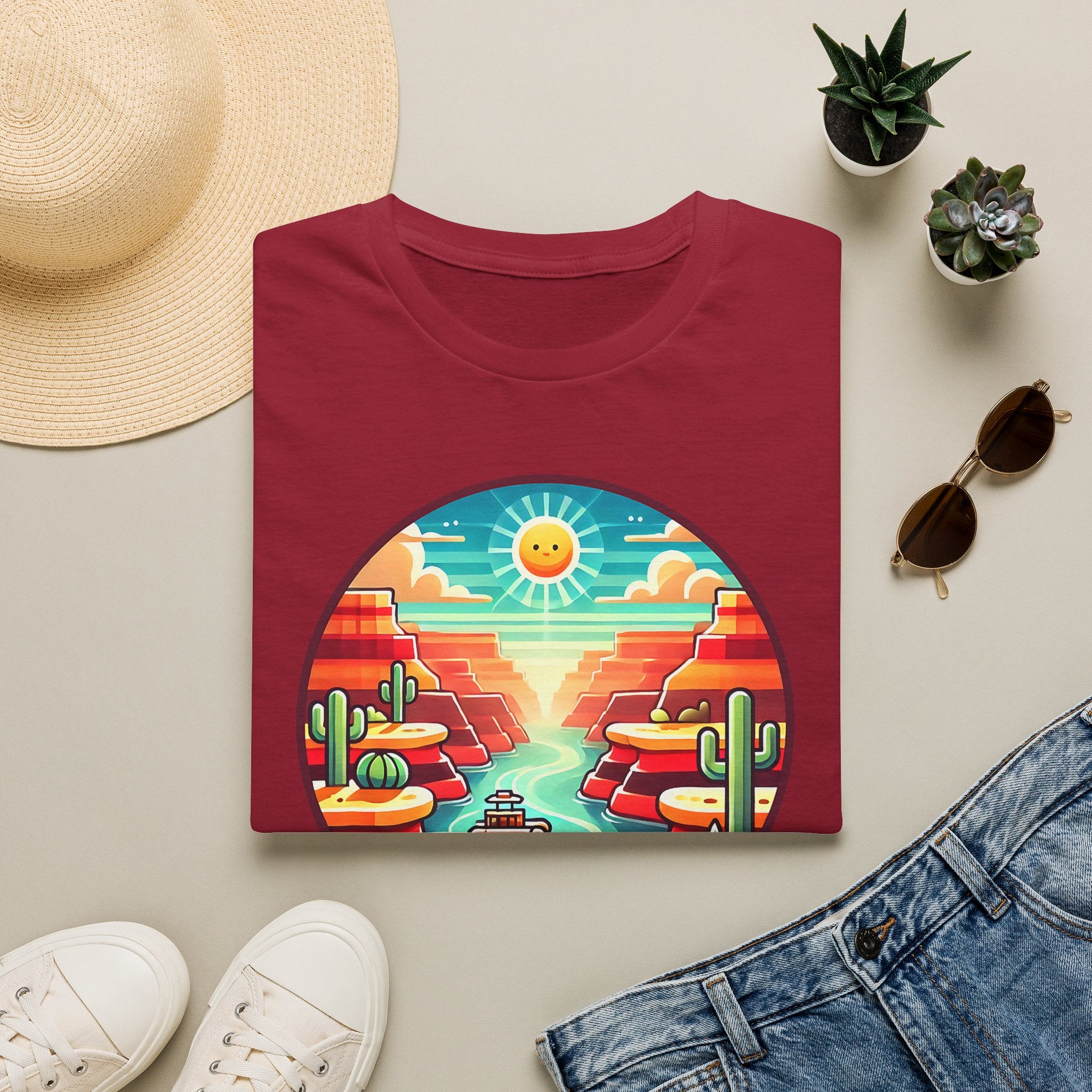 Grand Canyon National Park Retro Sunset T-Shirt | Canyon River Illustration