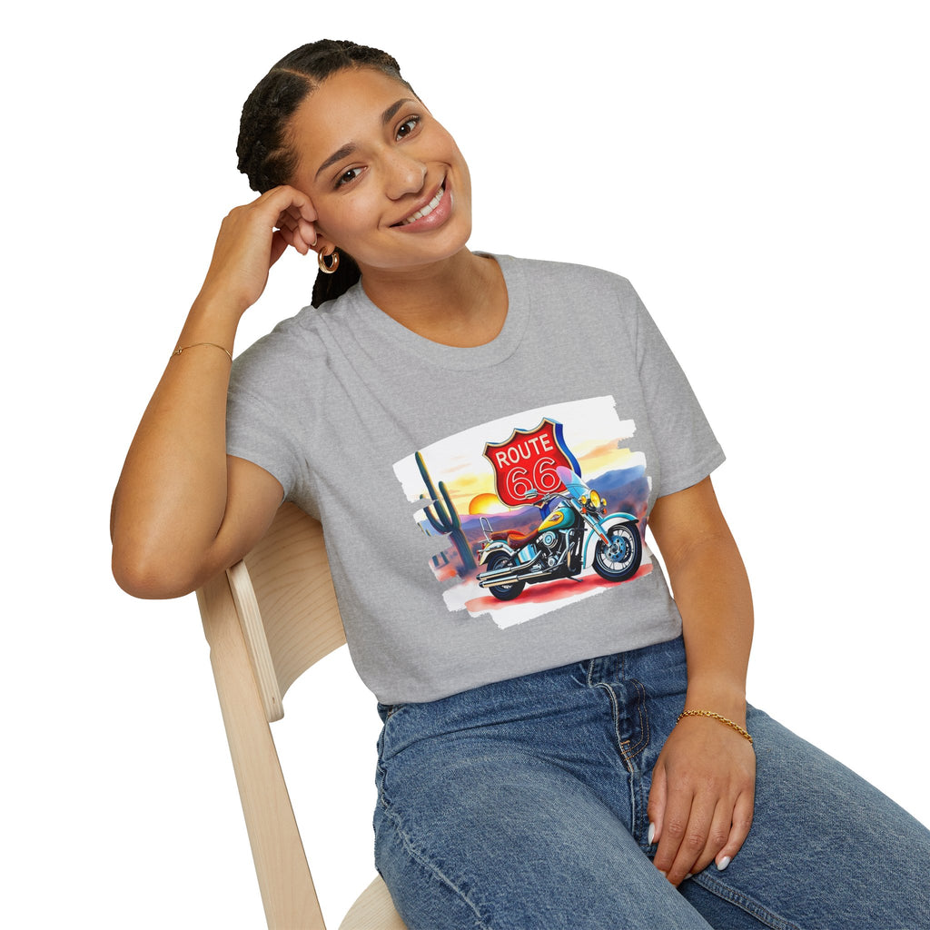 Route 66 Motorcycle T-Shirt | Desert Sunset Biker Graphic