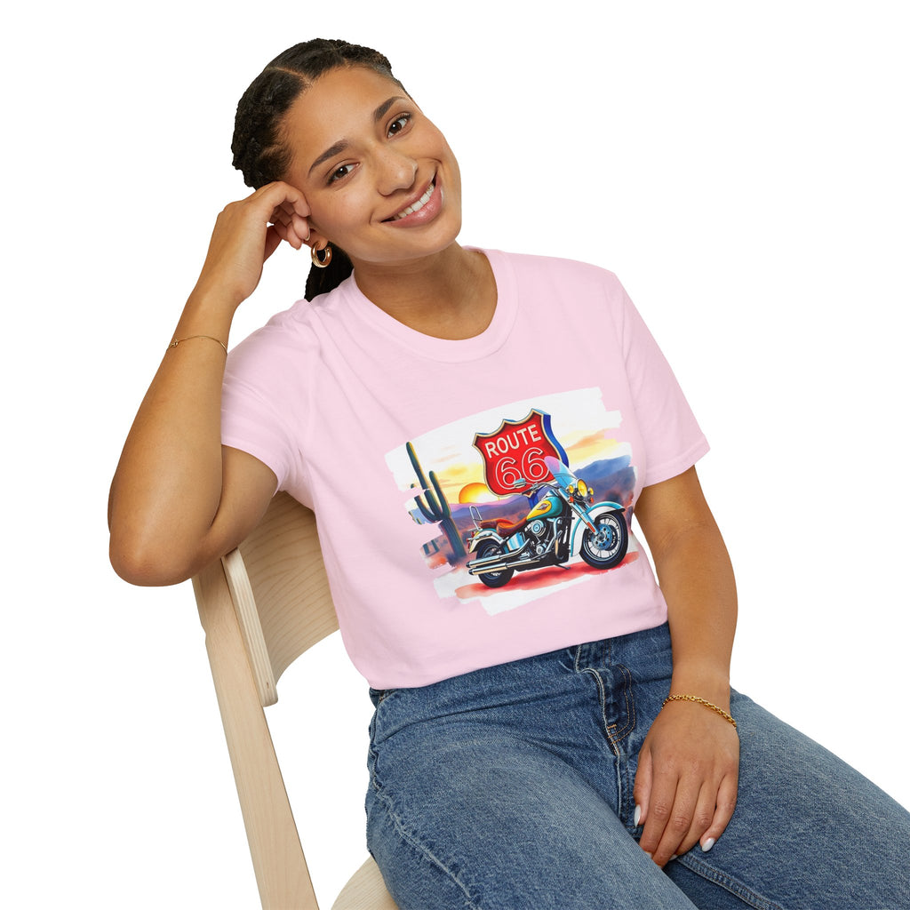Route 66 Motorcycle T-Shirt | Desert Sunset Biker Graphic