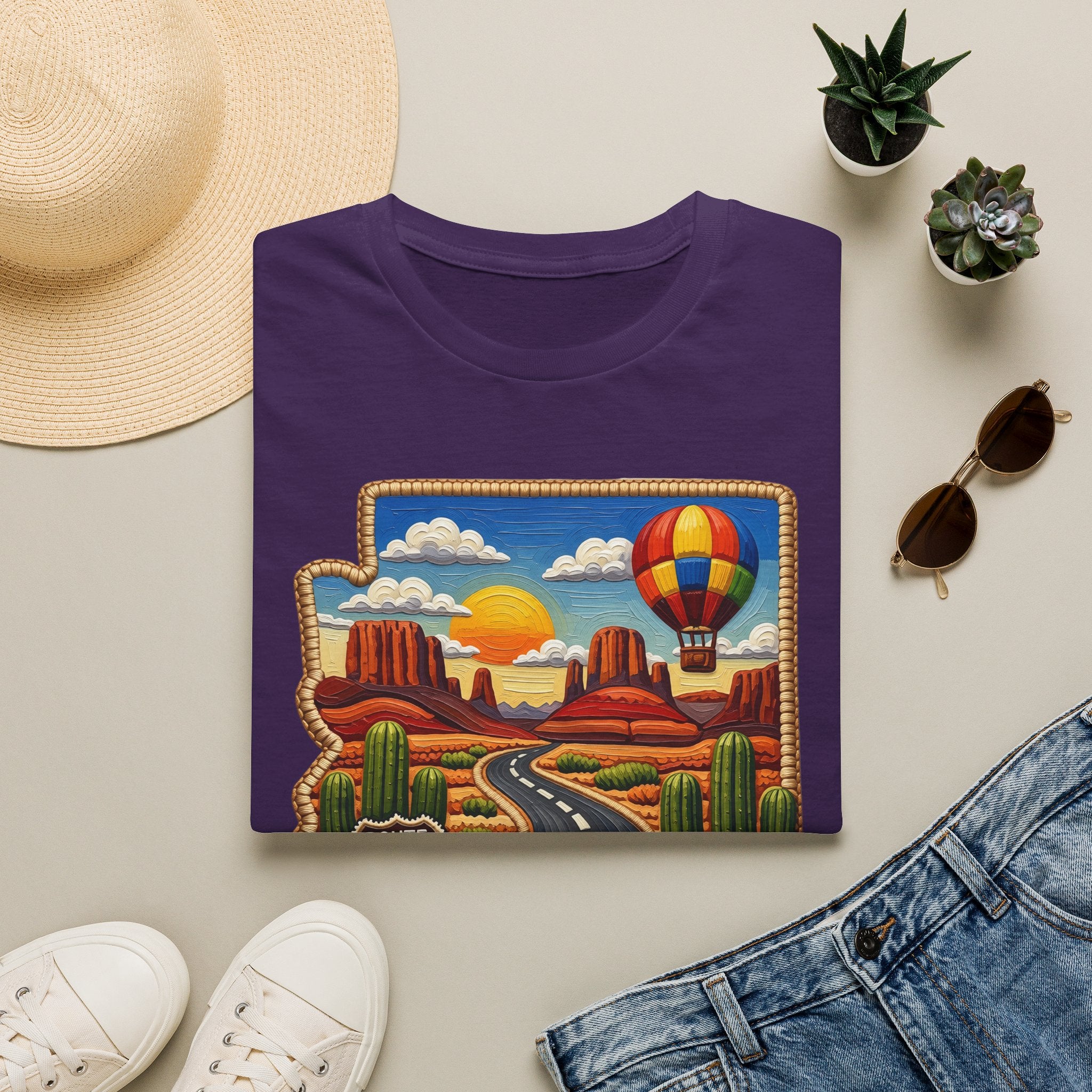 Arizona Route 66 Desert Road T-Shirt | Hot Air Balloon Southwestern Scene