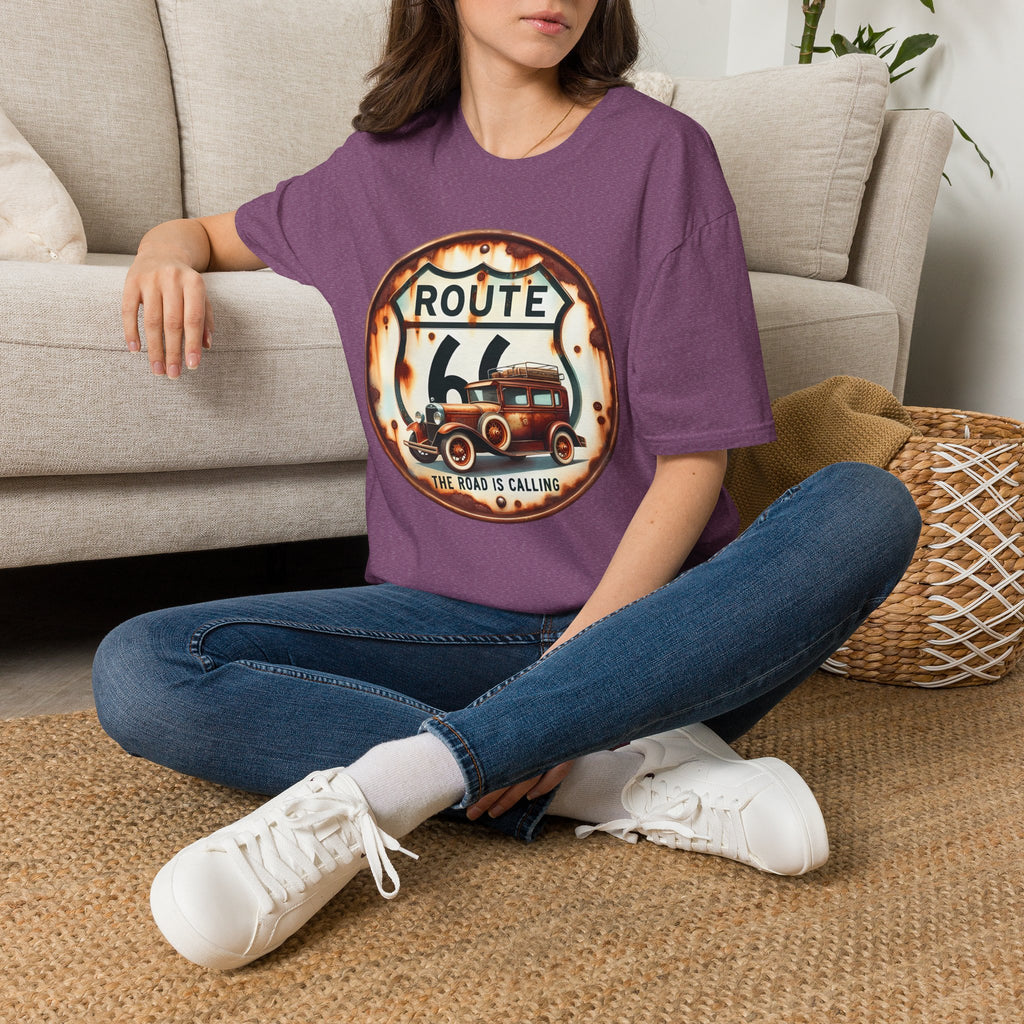 Route 66 Vintage Woody Wagon T-Shirt | The Road Is Calling, Retro Roadtrip Tee