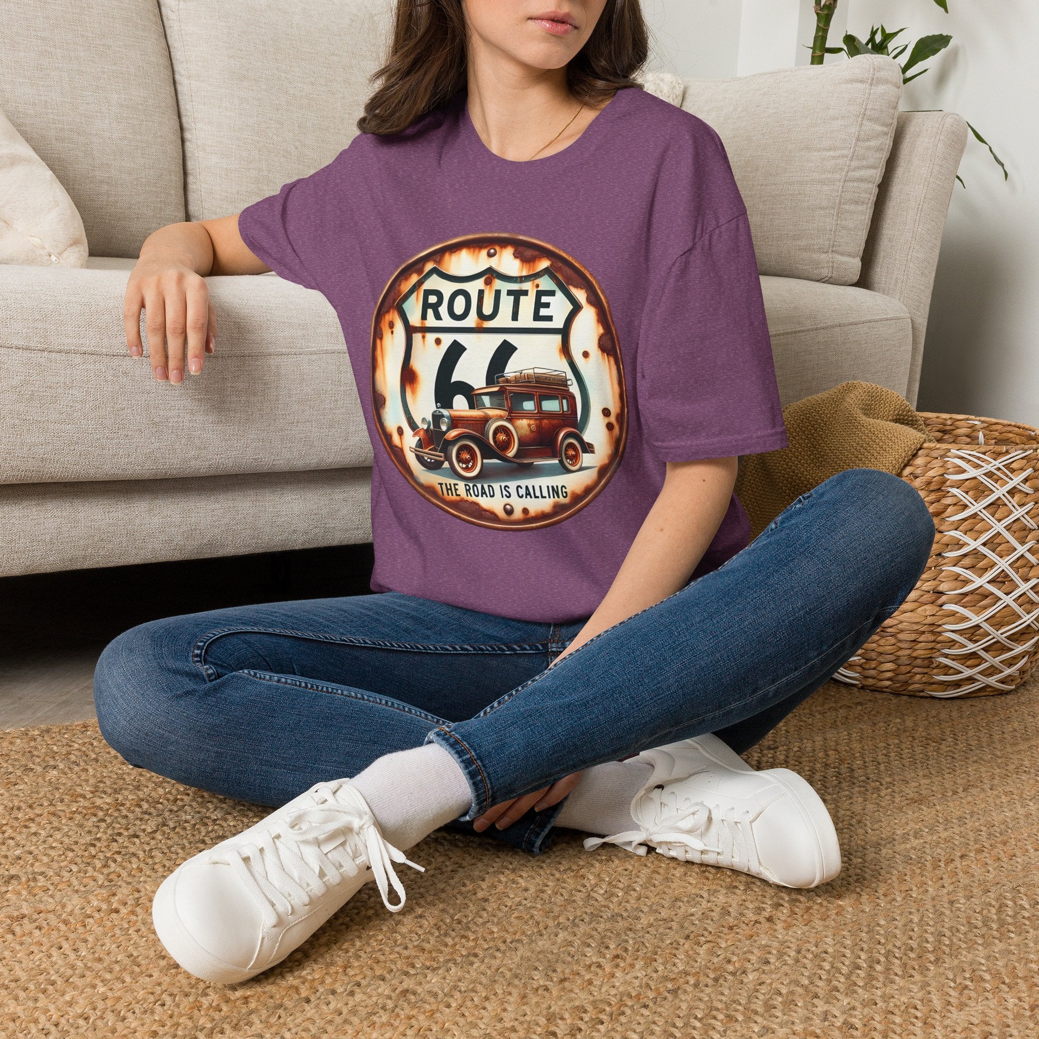 Route 66 Vintage Woody Wagon T-Shirt | The Road Is Calling, Retro Roadtrip Tee