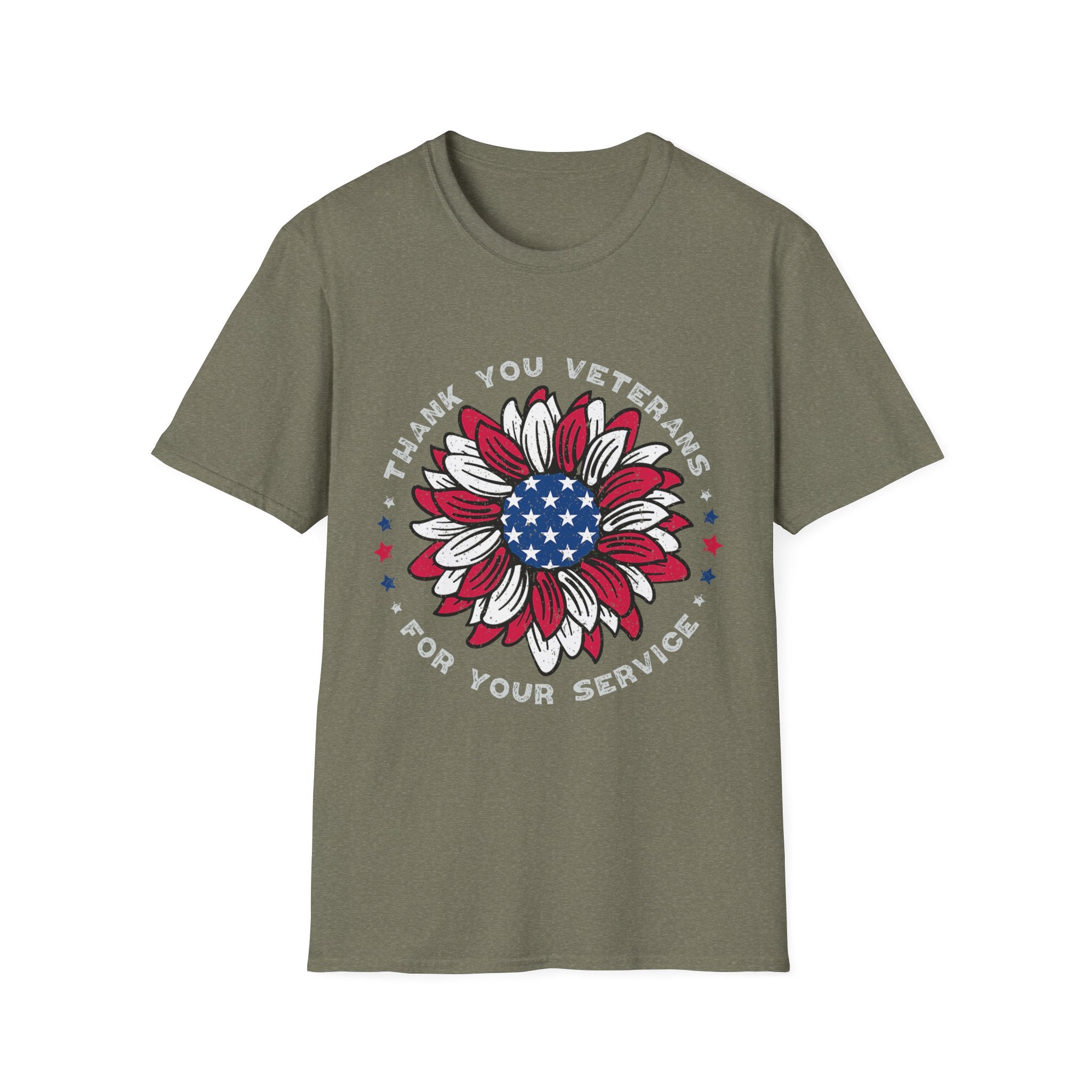 American Flag Sunflower Thank You Veterans T-Shirt | Patriotic Memorial Day Tee