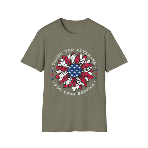American Flag Sunflower Thank You Veterans T-Shirt | Patriotic Memorial Day Tee