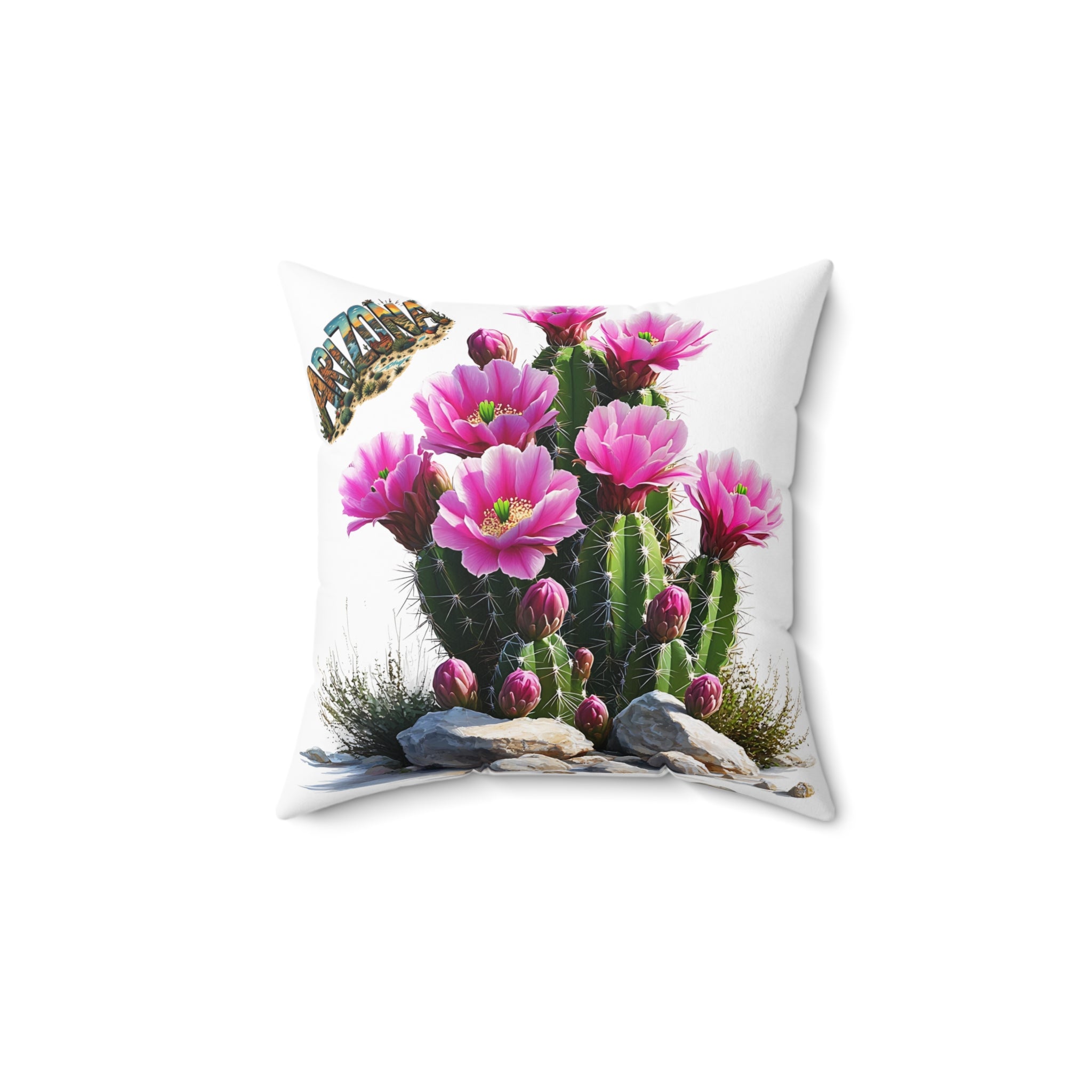 Arizona AZ - Cactus Blossom Decorative Pillow, Boho Chic Cushion, Nature Inspired Throw Pillow, Flower Home Decor, Gift for Plant Lovers