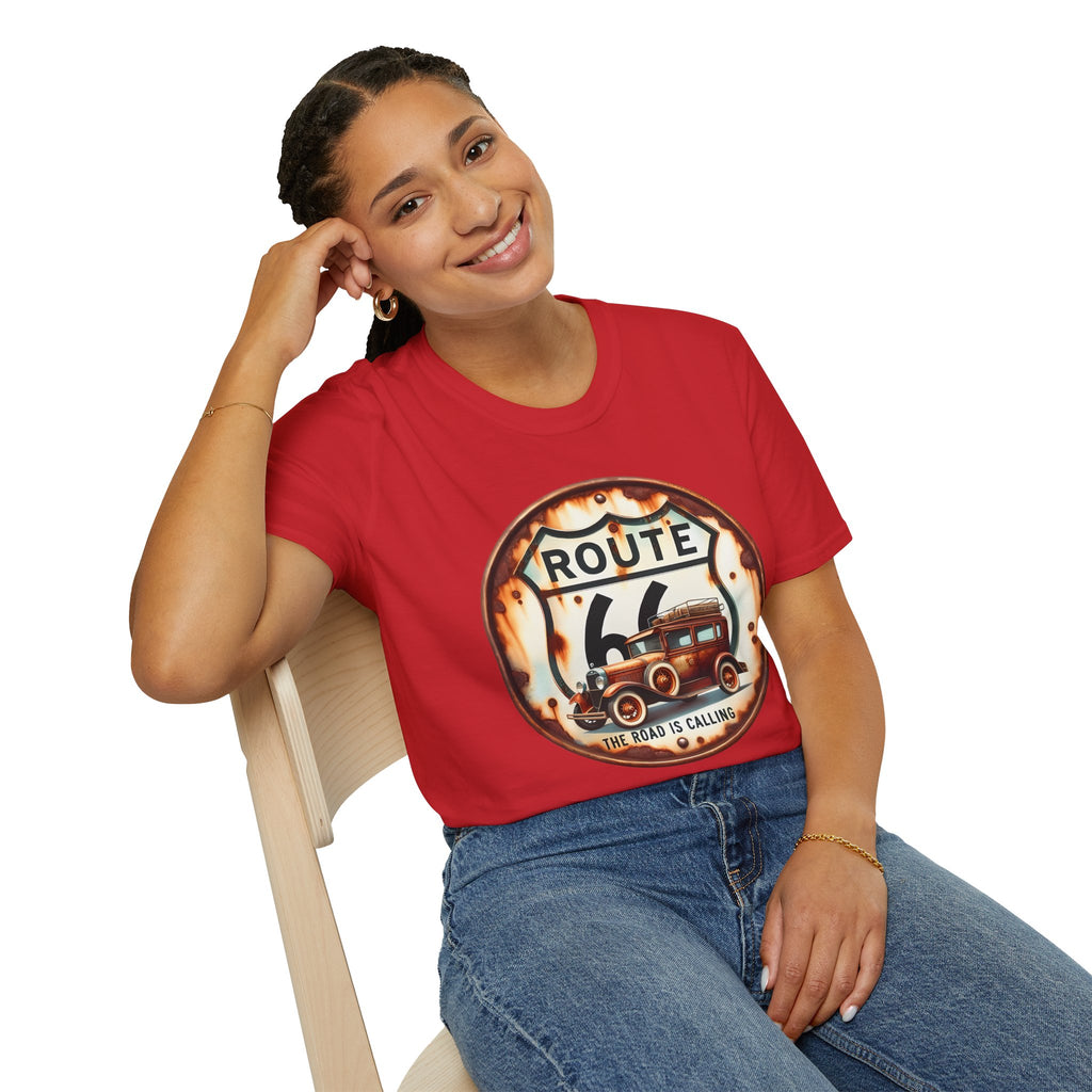Route 66 Vintage Woody Wagon T-Shirt | The Road Is Calling, Retro Roadtrip Tee