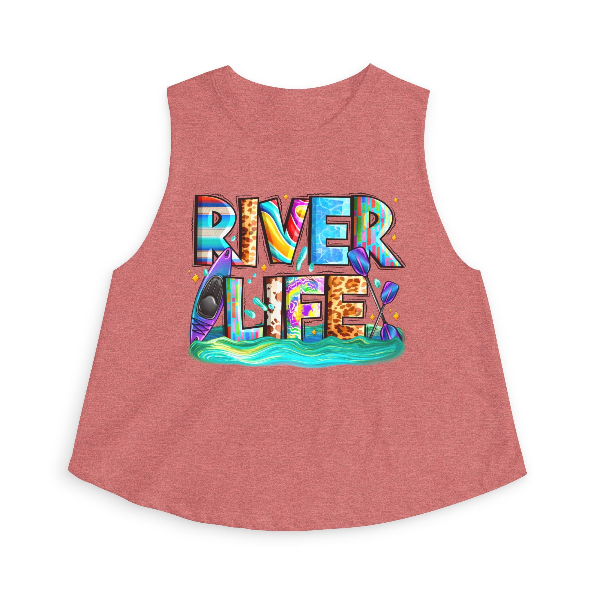 River Life Graphic Women's Crop Top | Kayak Paddle River Scene