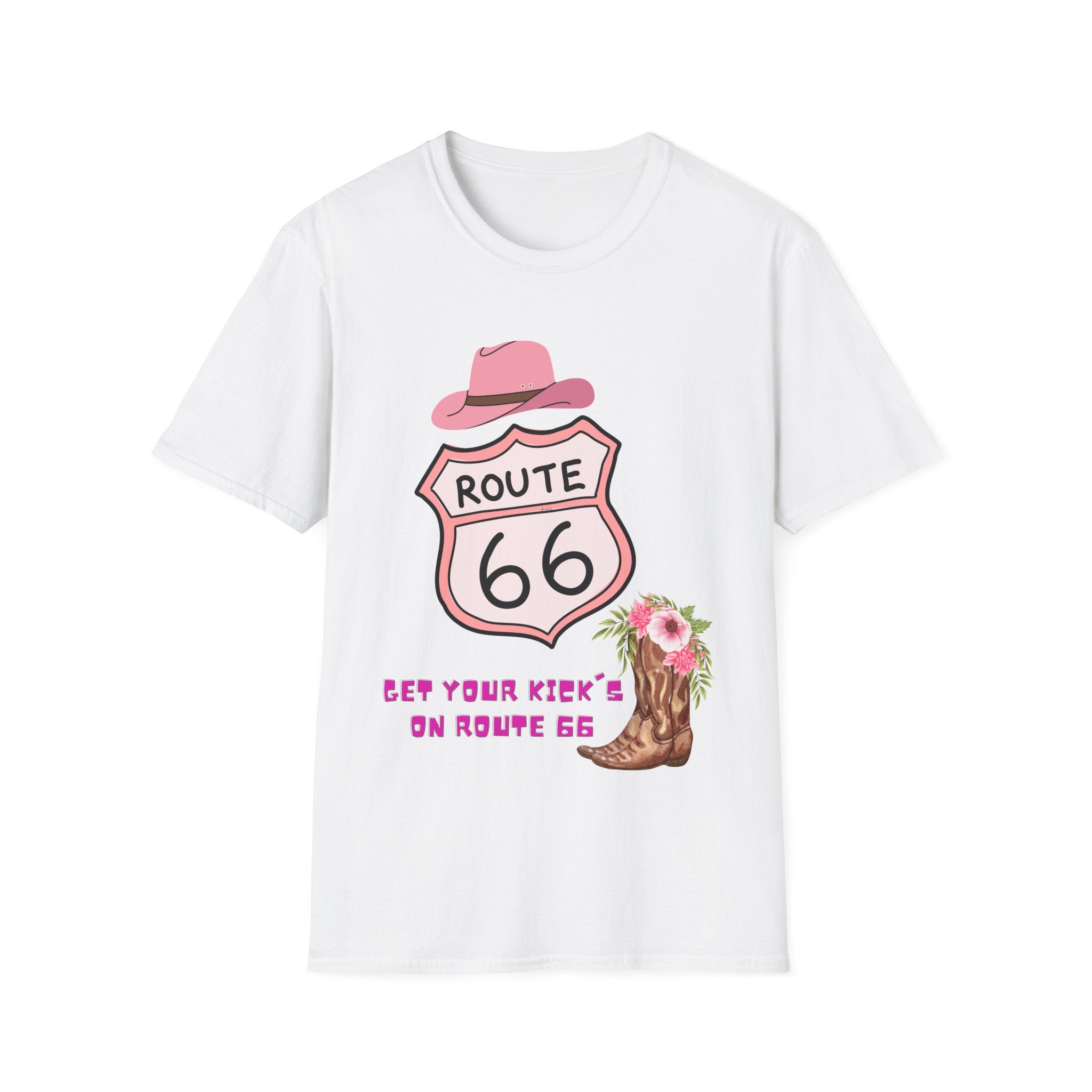 Route 66 Softstyle T-Shirt, Get Your Kick's On, Men Women, Unisex Tee Gift, Travel Highway Shirt