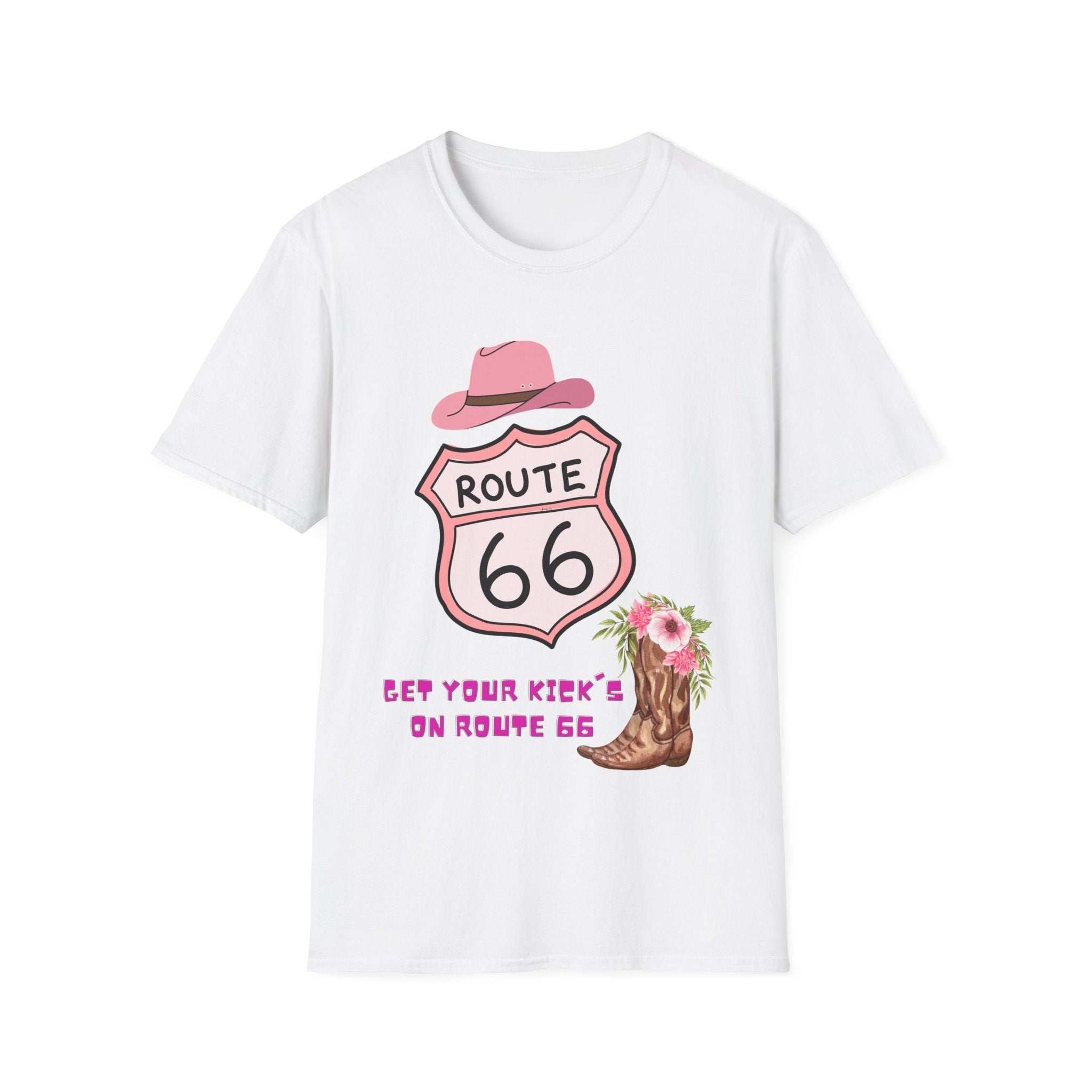 Route 66 Softstyle T-Shirt, Get Your Kick's On, Men Women, Unisex Tee Gift, Travel Highway Shirt