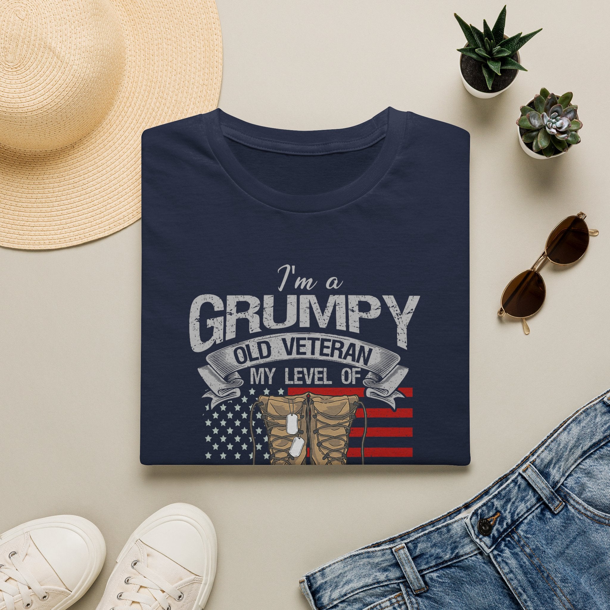 Grumpy Old Veteran Boots, T-Shirt | American Flag, Sarcasm Depends on Stupidity