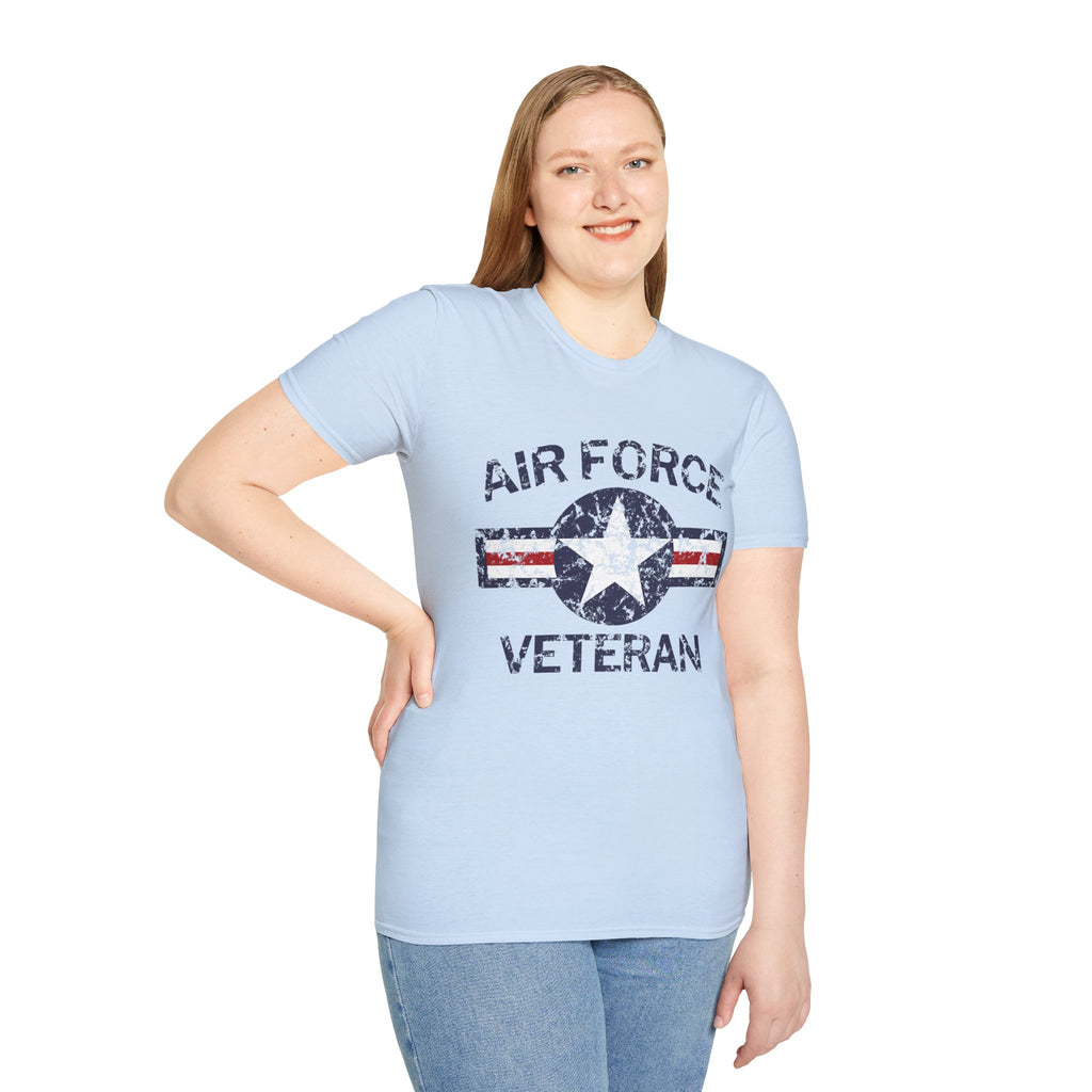 Air Force Veteran Distressed Logo T-Shirt | Military Star Stripe Tee