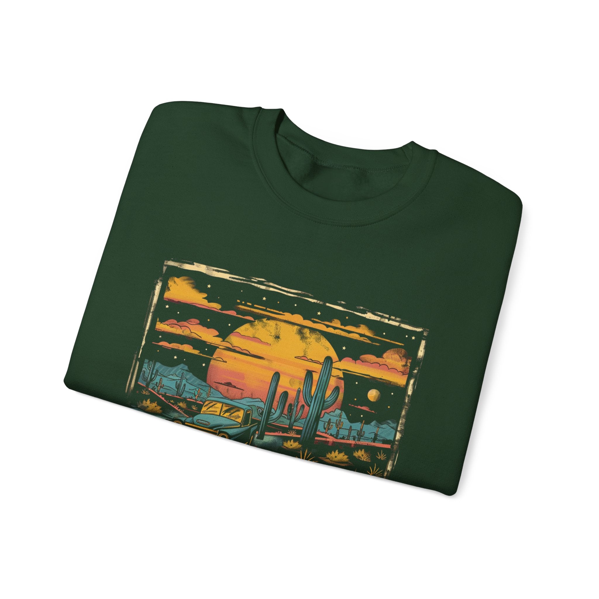 Arizona Desert Sunset Sweatshirt | Retro Cactus Landscape